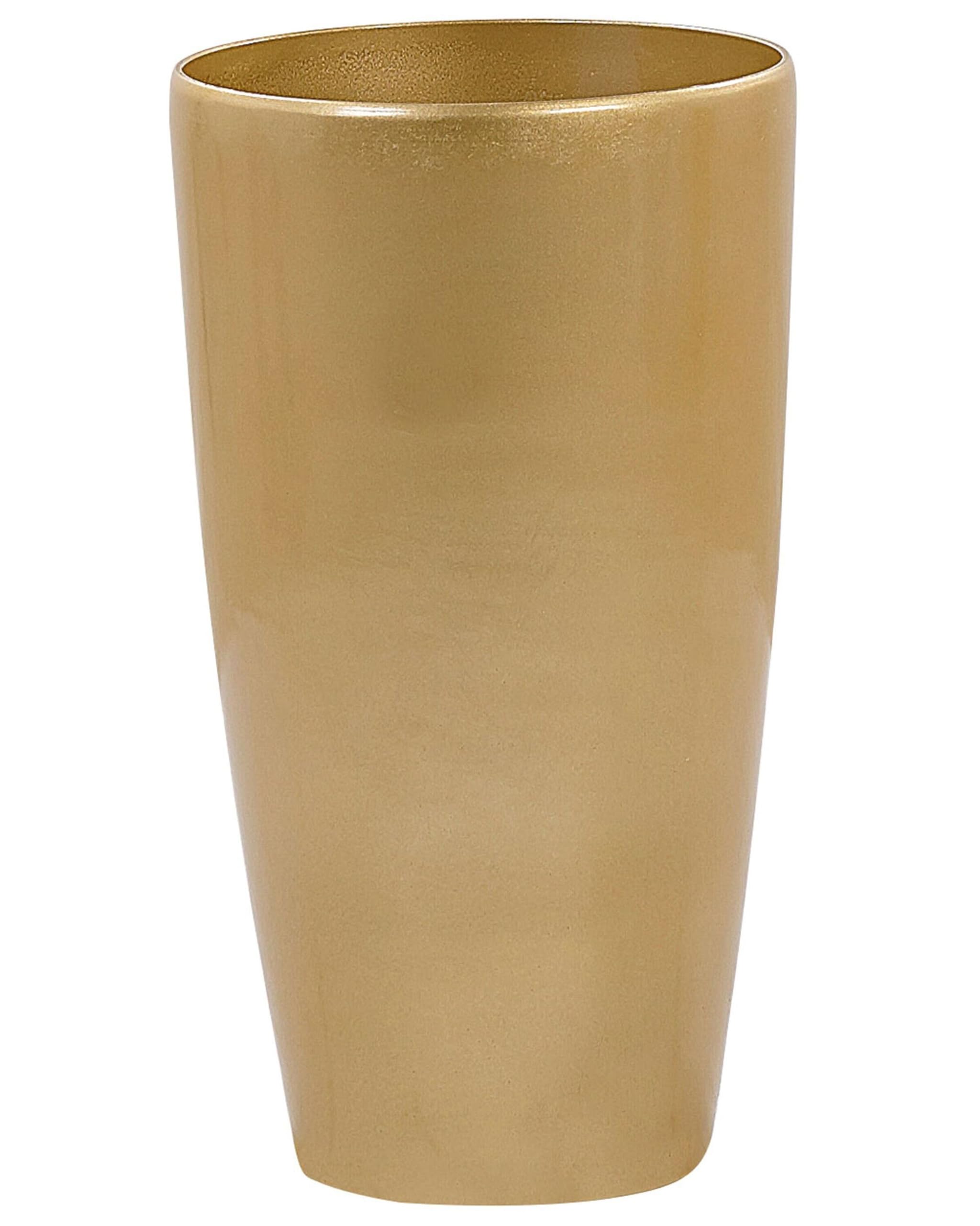 Beliani Haut Pot de Fleurs Cache-Pot Rond 32 cm de Diamètre en Mélange de Pierre Doré Idéal pour Extérieur et Intérieur Glamour Chic et Moderne
