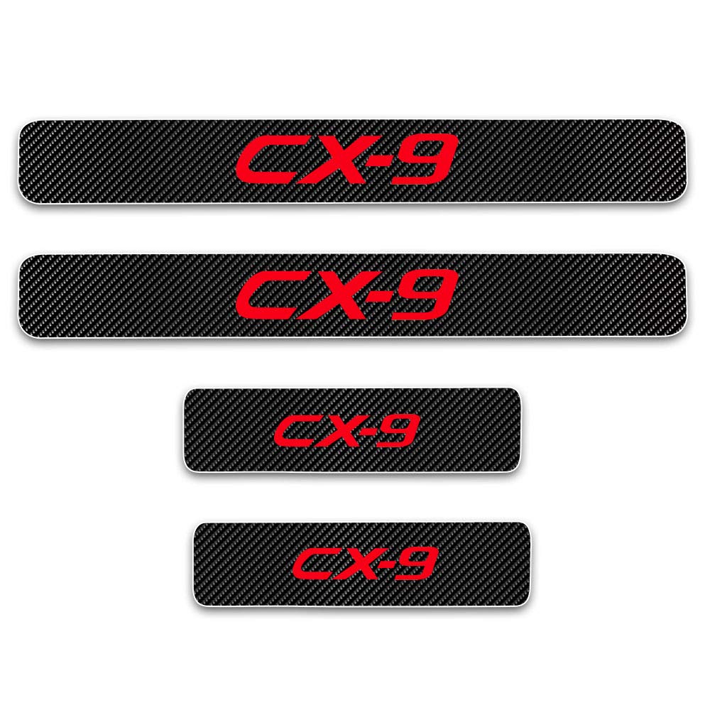 Car Carbon Fiber Door Sill Protector Stickers, for MAZDA CX-9 CX9 CX 9 Guard Kick Plate Threshold Cover Styling Accessories, 4 Pcs