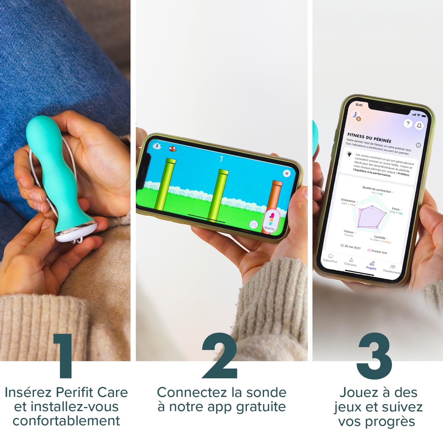 Perifit Care Sonde de Rééducation Périnéale avec App – Exercices Kegel Femme avec Biofeedback Médical pour Incontinence & Récupération Post-Partum – Dispositif Médical CE