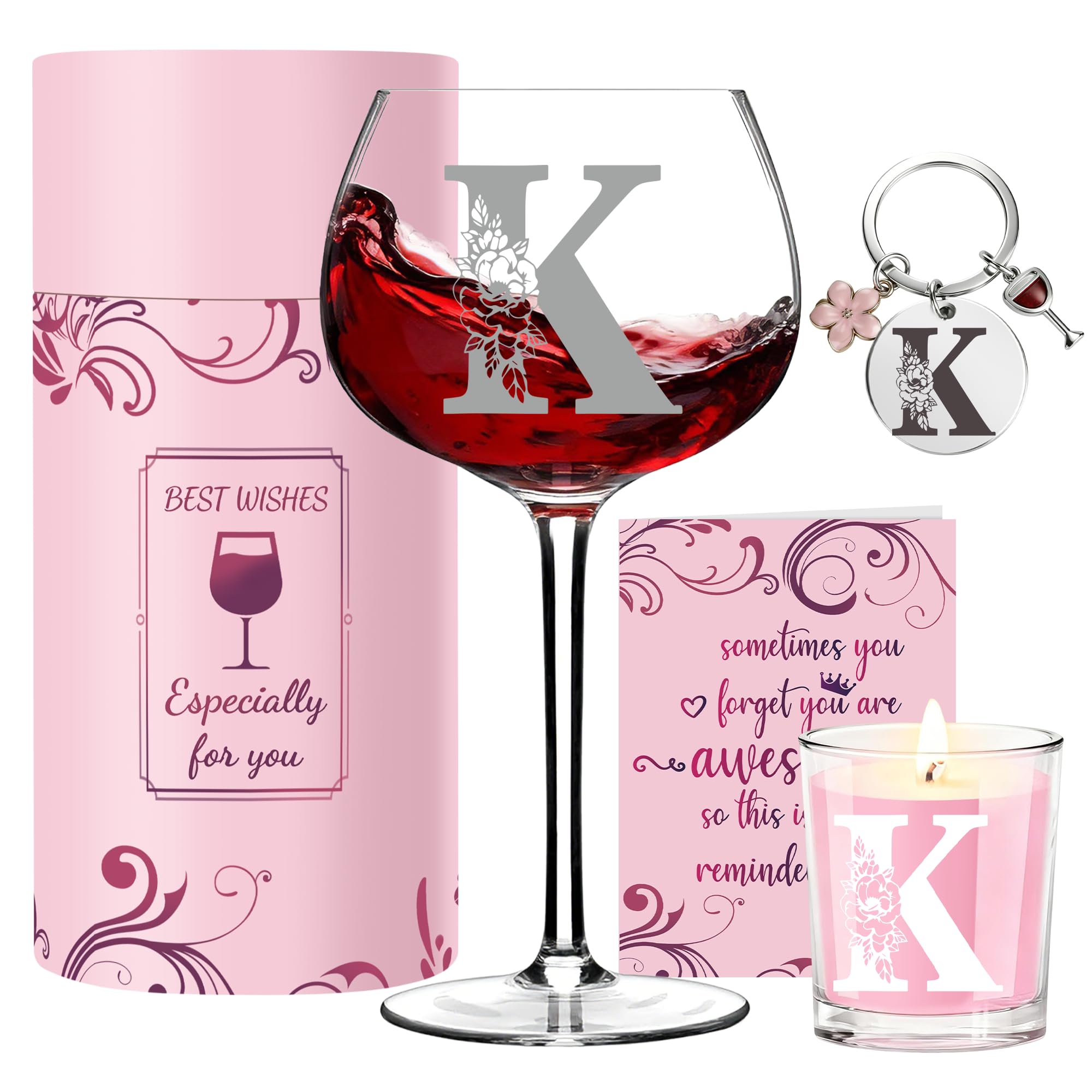 EcoUtens Personalised Wine Glass for Women, Customized Birthday Valentine Wedding Christmas Drinking Glasses Wine Gift Personalised Birthday Gifts Idea for Women,Mom,Wife,Sister,Daughter,Friend (K)