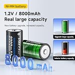 Batteries D rechargeables Ni-MH 1.2V 8000mAh Pile de batterie de taille D avec boîtier de rangement, paquet de 6
