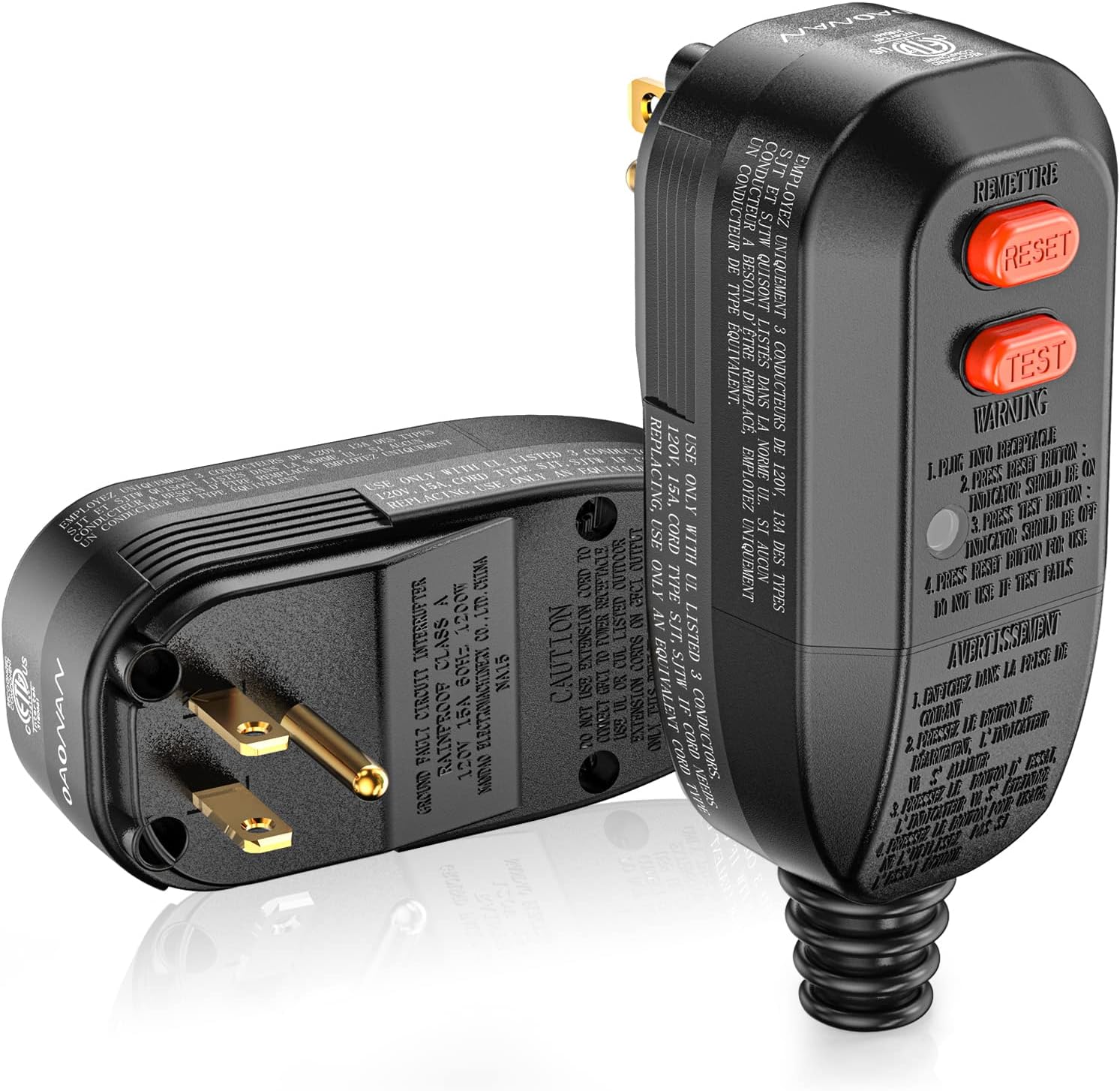 GFCI Replacement Plug Assembly Auto Reset 15 Amp 3 Prongs, 5 Years Warranty, Ground Fault Circuit Interrupter Safety Plug for Pressure Washer, Hot Tub, Air Conditioner, Hair Dryer