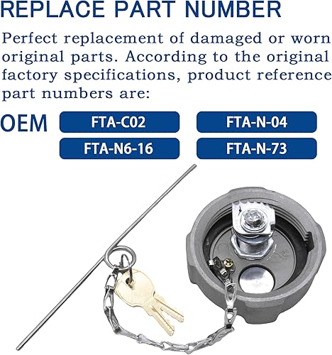 Miniatura 6 de Tapa de combustible con bloqueo de 2 14 pulgadas con cadena de seguridad con anillo de sello de goma y 2 llaves para Ford 650 750  International MD
