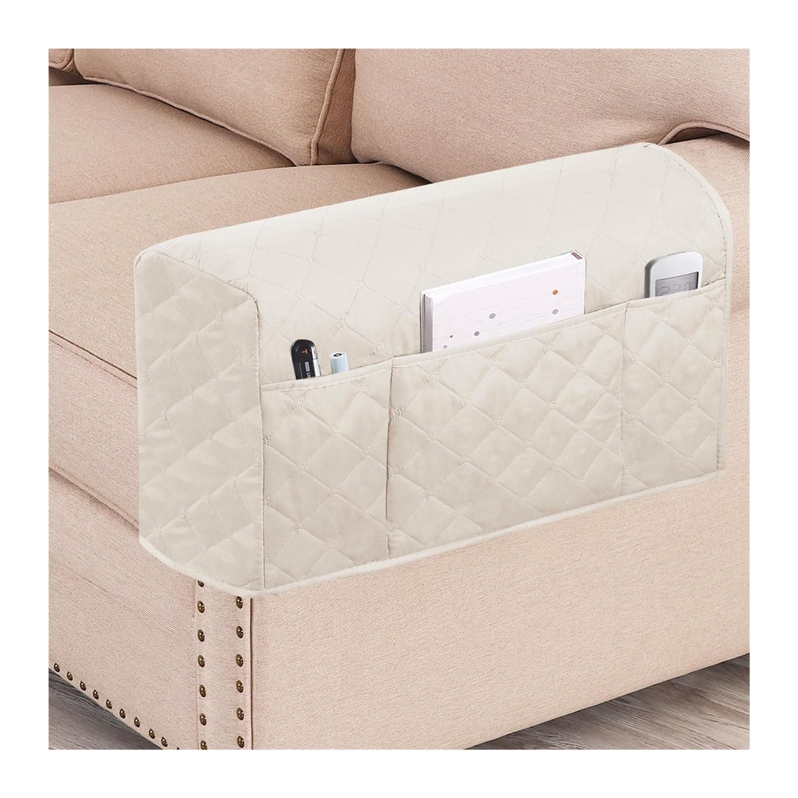 Organizador de Reposabrazos para Sofá Fundas for reposabrazos de sofá, Resistentes al Agua, Soporte de Control Remoto, Organizador de reposabrazos for Revista, 2 uds.(Ivory)