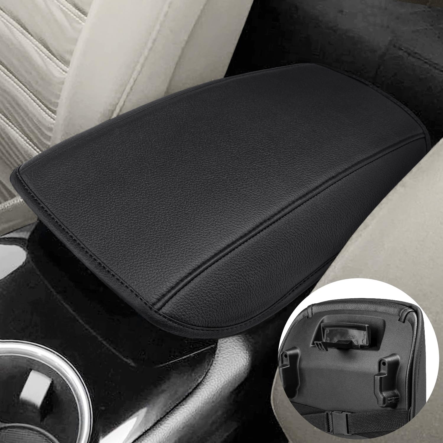 Eaglecover Center Console Cover for Ford Fusion 2013-2016, Vinyl Leather Middle Console Armrest Cover,Anti-Scratch, Black