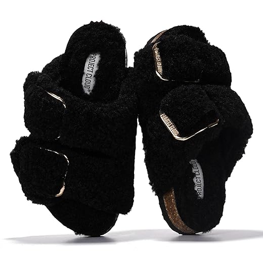 Project Cloud Genuine Leather Slides For Kids - Natural Cork Footbed Slides for Kids Sandals for Girls & Boys - Non-Slip Boys & Girls Sandals