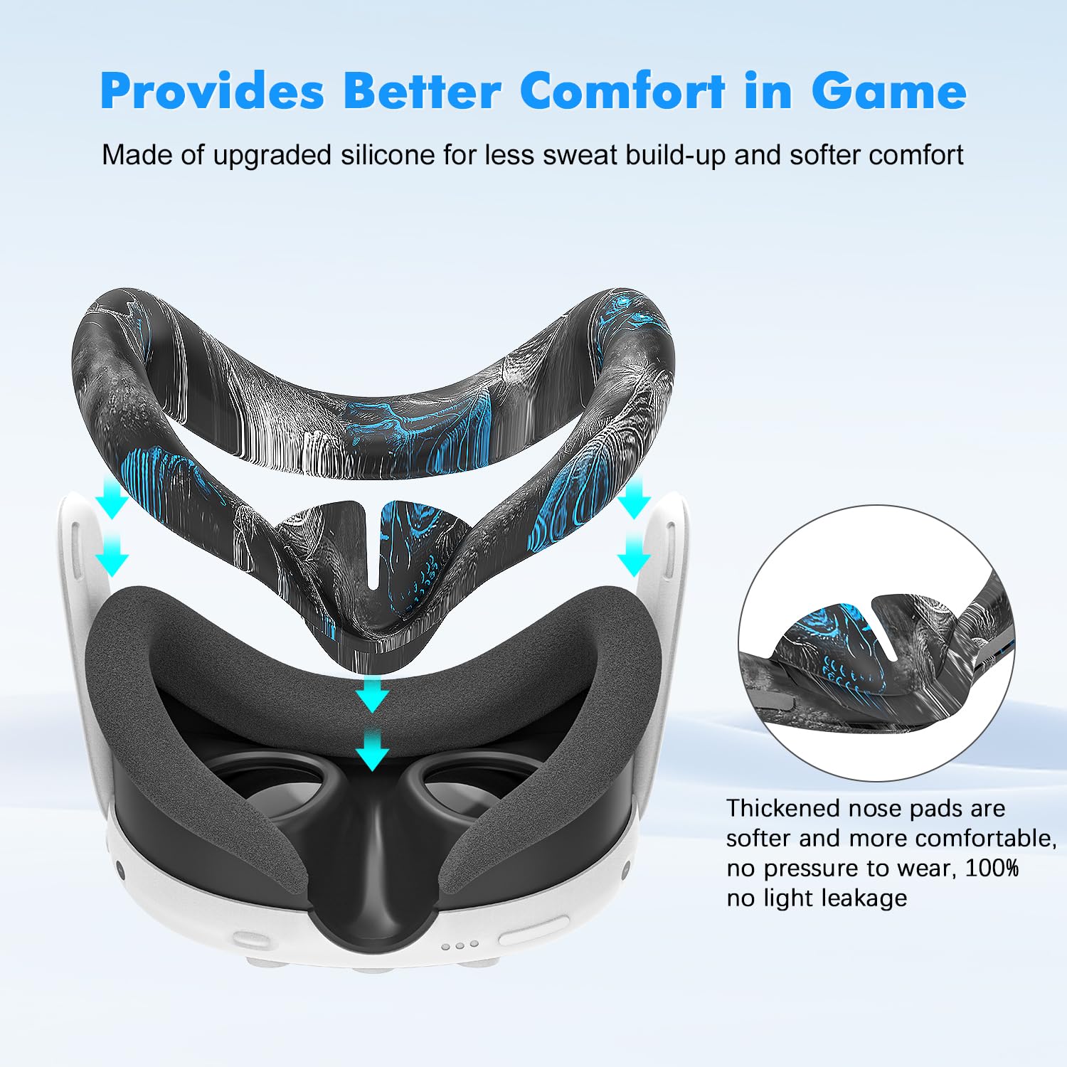 Tyasoleil Accessories Compatible with Oculus Quest 3, Silicone Cover Set VR Accessory Set, Include Controller Grip Leather Cover, VR Shell Cover, Face Cover, Lens Cover (Phantom) — view 5