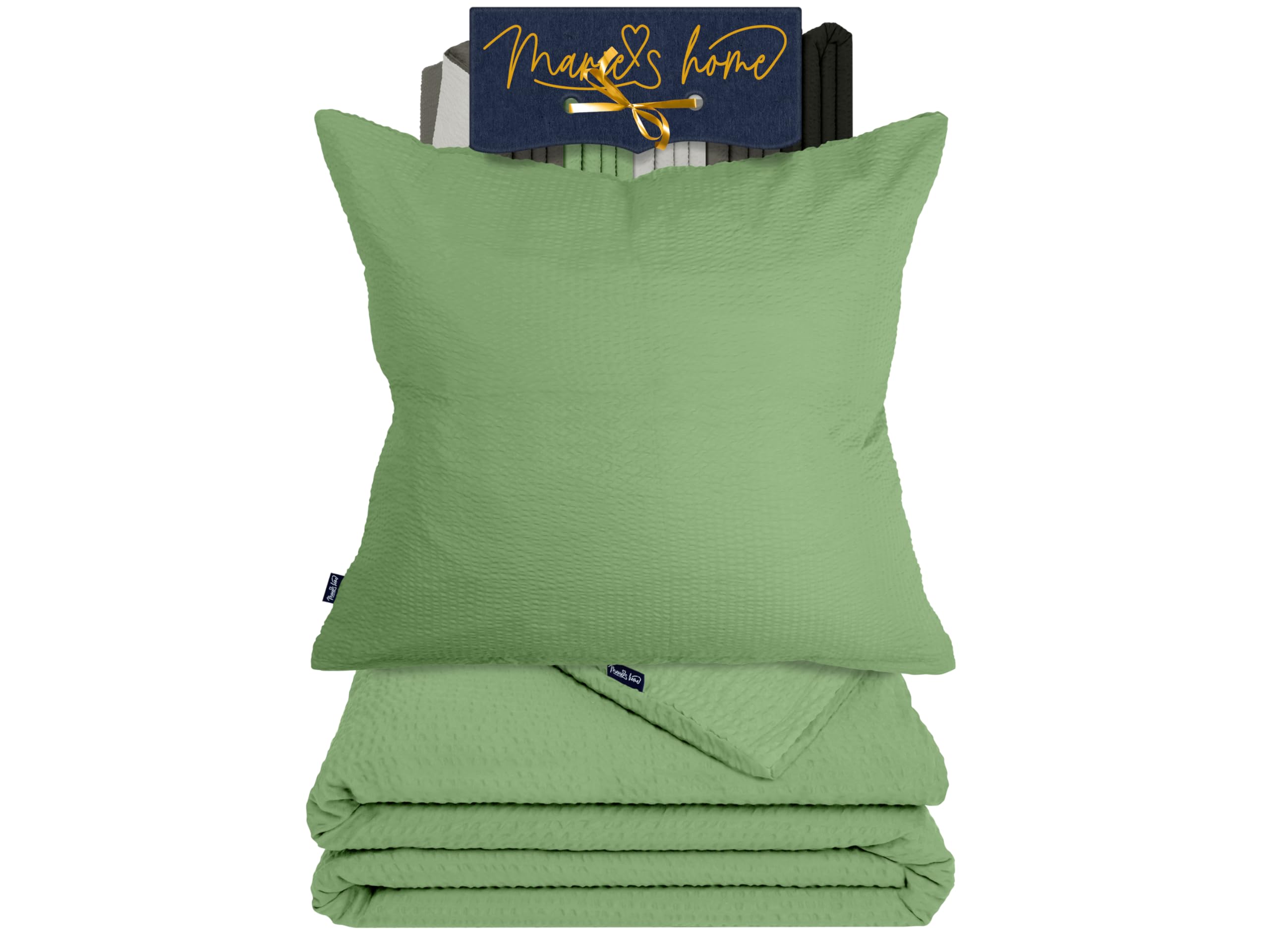 Set di biancheria da letto in seersucker, 135 x 200 cm, 1 federa 80 x 80 cm, biancheria da letto estiva con federa 1616.2356, 135 x 200 cm + 80 x 80 cm, colore salvia