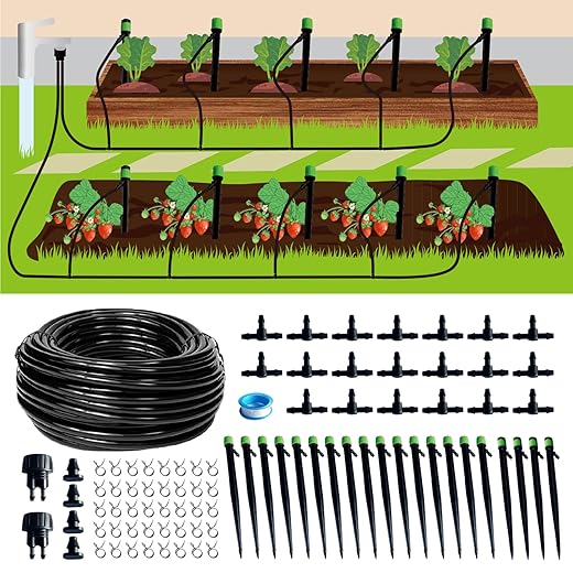 Irrigation Hose Garden Hose for 120ft Drip Irrigation System, Garden Watering System DIY Automatic Irrigation Equipment Set for Lawn Raised Bed Greenhouse Plant Watering