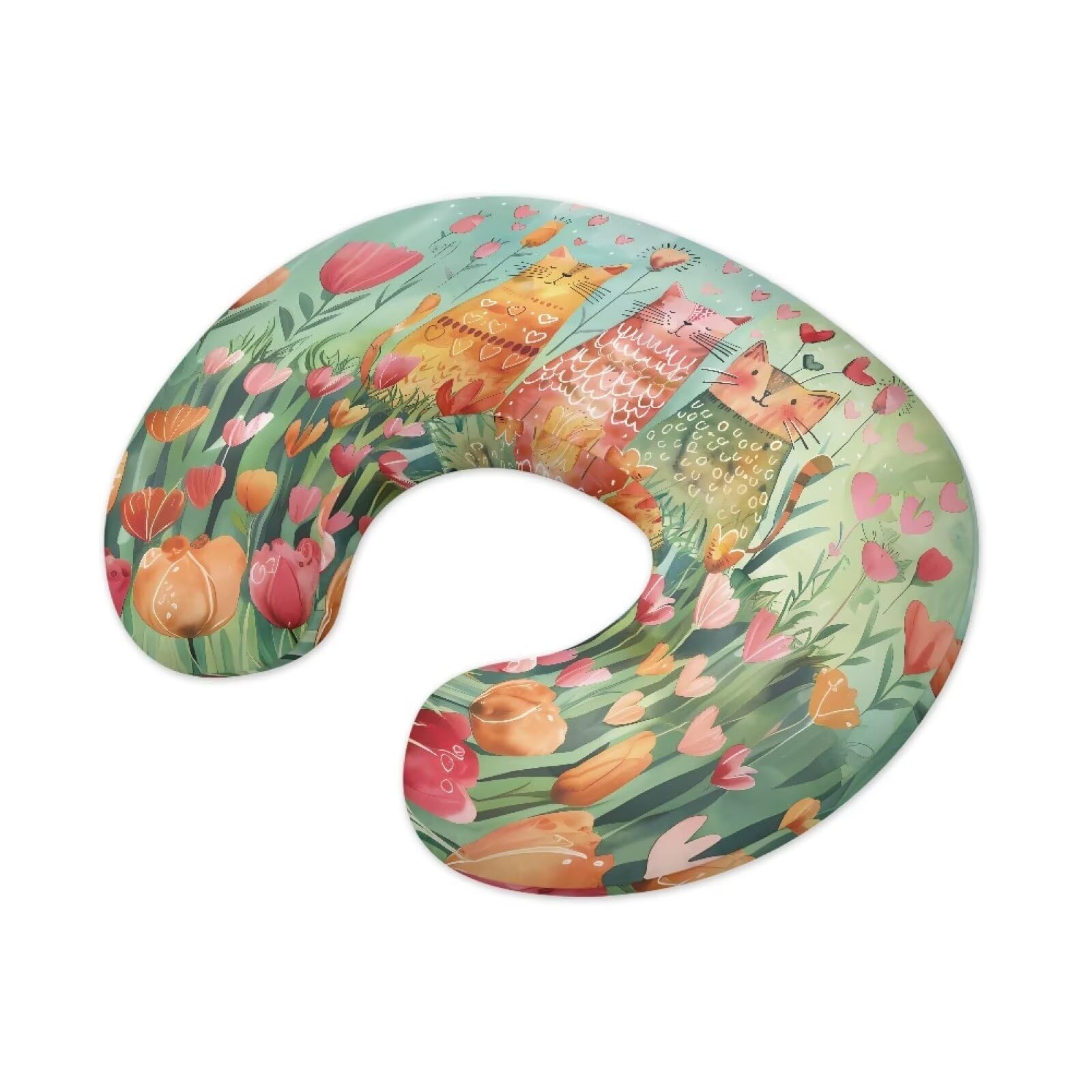 Suhoaziia Tulip Flower Cats Bottle & Breast Feeding Pillow Covers with Hidden Zipper Ultra Soft Comfortable Baby Nursing Pillow Cover for New Moms, Home Car Sofa Decor