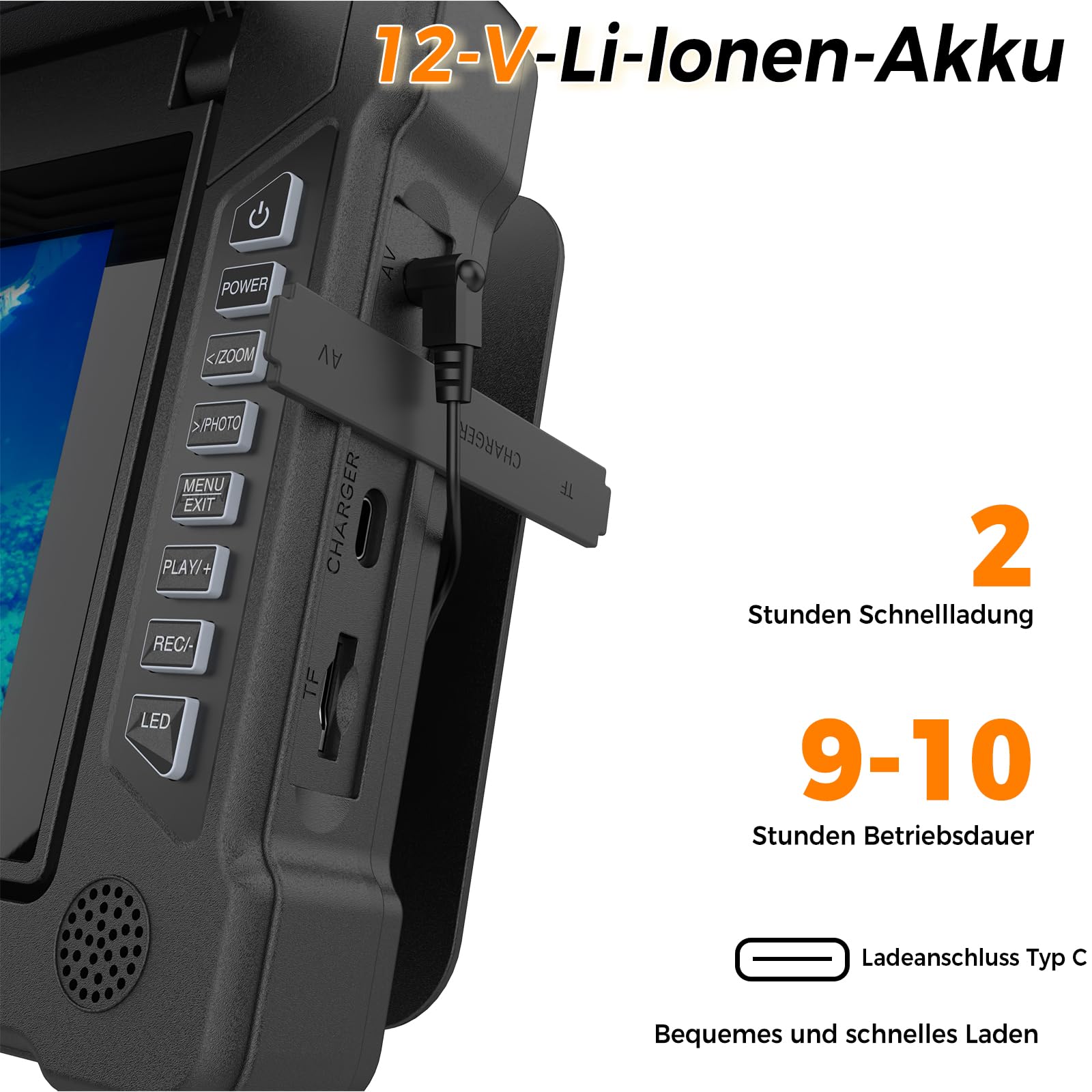 Fischfinder Unterwasserkamera Angeln mit IR Nachtsicht, 165° Weitwinkel, IP68 Wasserdict Fish Finder für Meeresangeln Fluss Angeln Eisfischen, 10h Arbeitstime,15m Linie