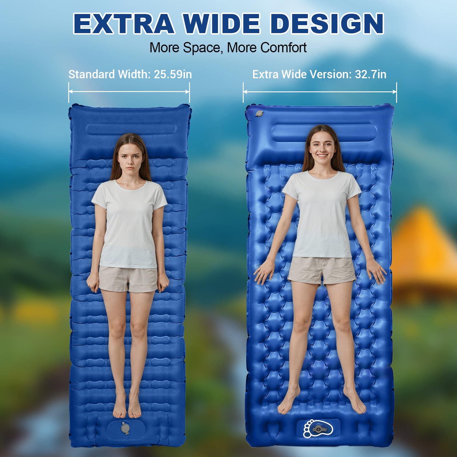 JATEKA Materassino Campeggio Singolo Gonfiabile Extra Largo 83cm, con Cuscino Integrato 16cm, Ultra Leggero e Pieghevole, Materasso Gonfiabile con Pompa a Pedale, per Trekking e Viaggi, Blu e Grigio - 3