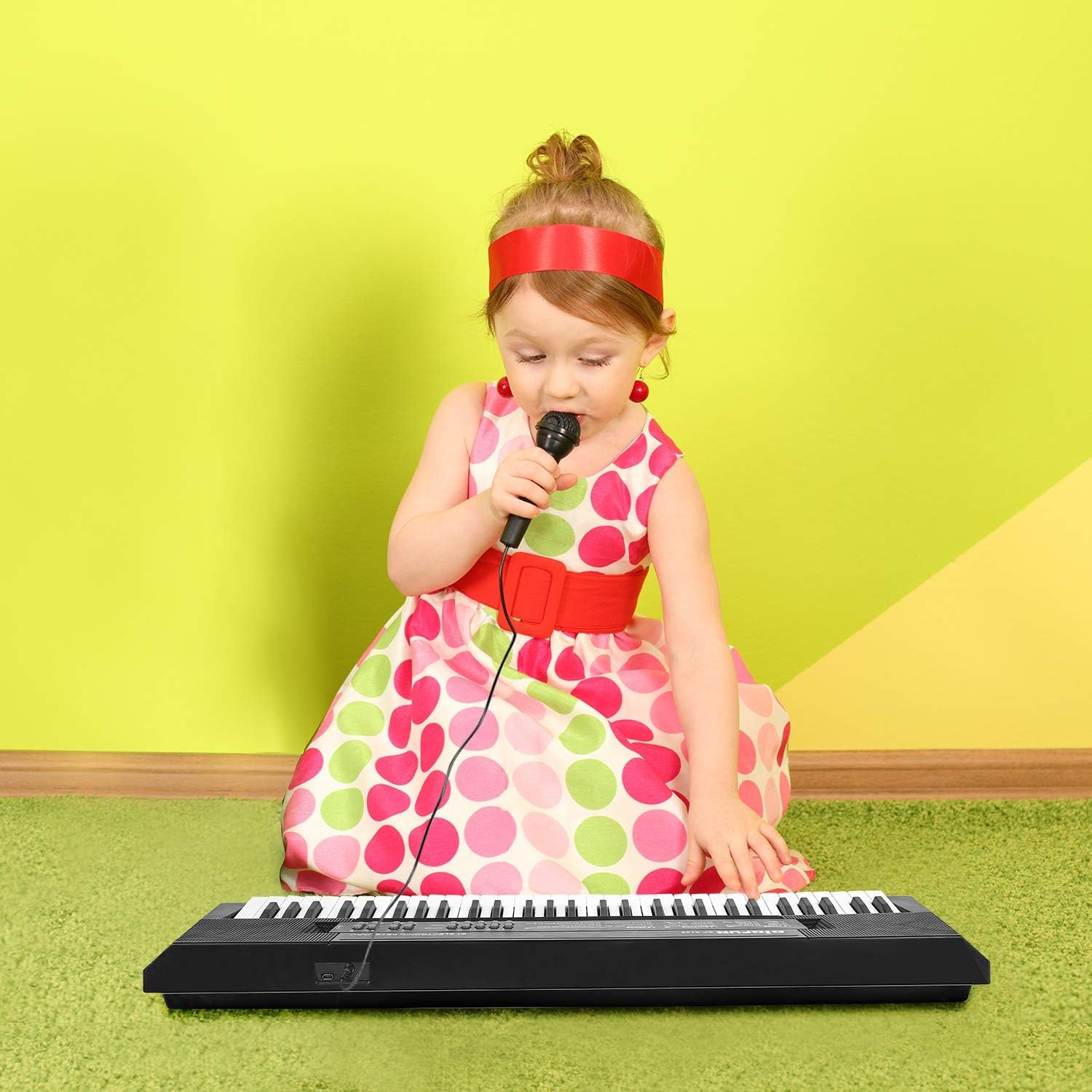Pianino z 61 klawiszami dla dzieci, klawiatura muzyczna z mikrofonem, przenośne elektroniczne pianino edukacyjne, prezent dla początkujących chłopców i dziewcząt w wieku 3-12 lat, wbudowane głośniki i