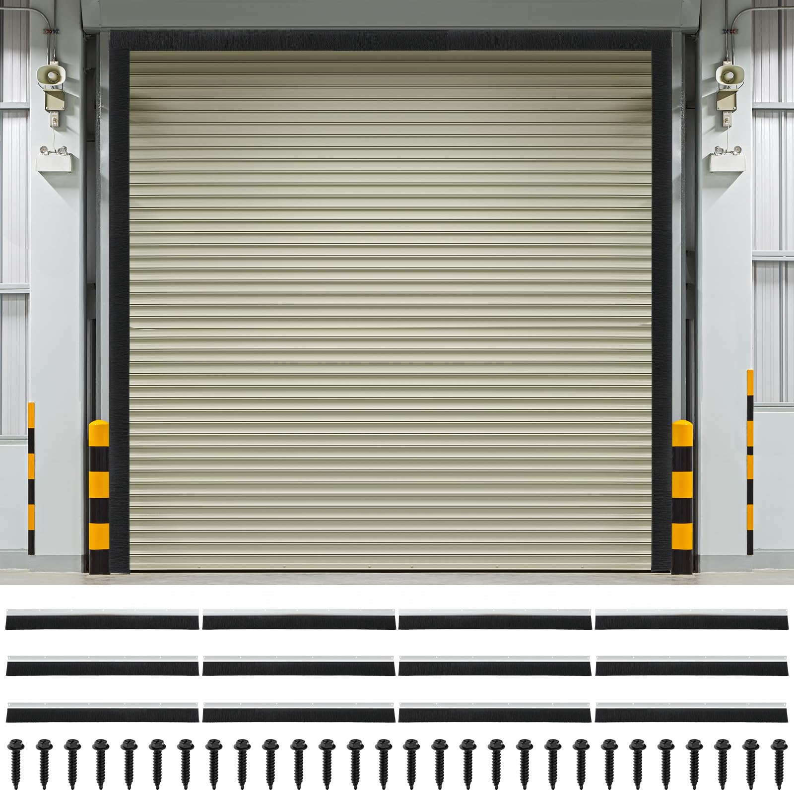 3" Garage Brush Seal Kit for Roll-up Doors 14 x 14ft Heavy Duty Nylon Brush with Aluminum Track Weatherproof Commercial Door Bottom Seal for Warehouse, Energy Saving, Pest Proof, Black