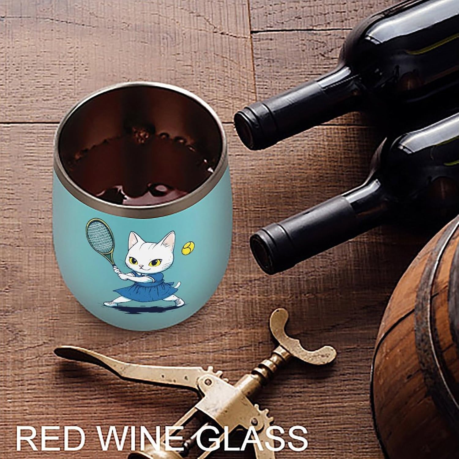 White Cat Playing Tennis Coffee Travel Mug Cup Insulated Tumbler Stainless Steel with Flip Lid One Size