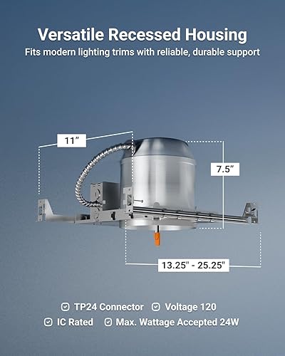 Miniatura 2 de Sunco Lighting Paquete de 24 unidades de carcasa de iluminación empotrable de 4 pulgadas para nueva construcción techo de acero hermético de 120-277