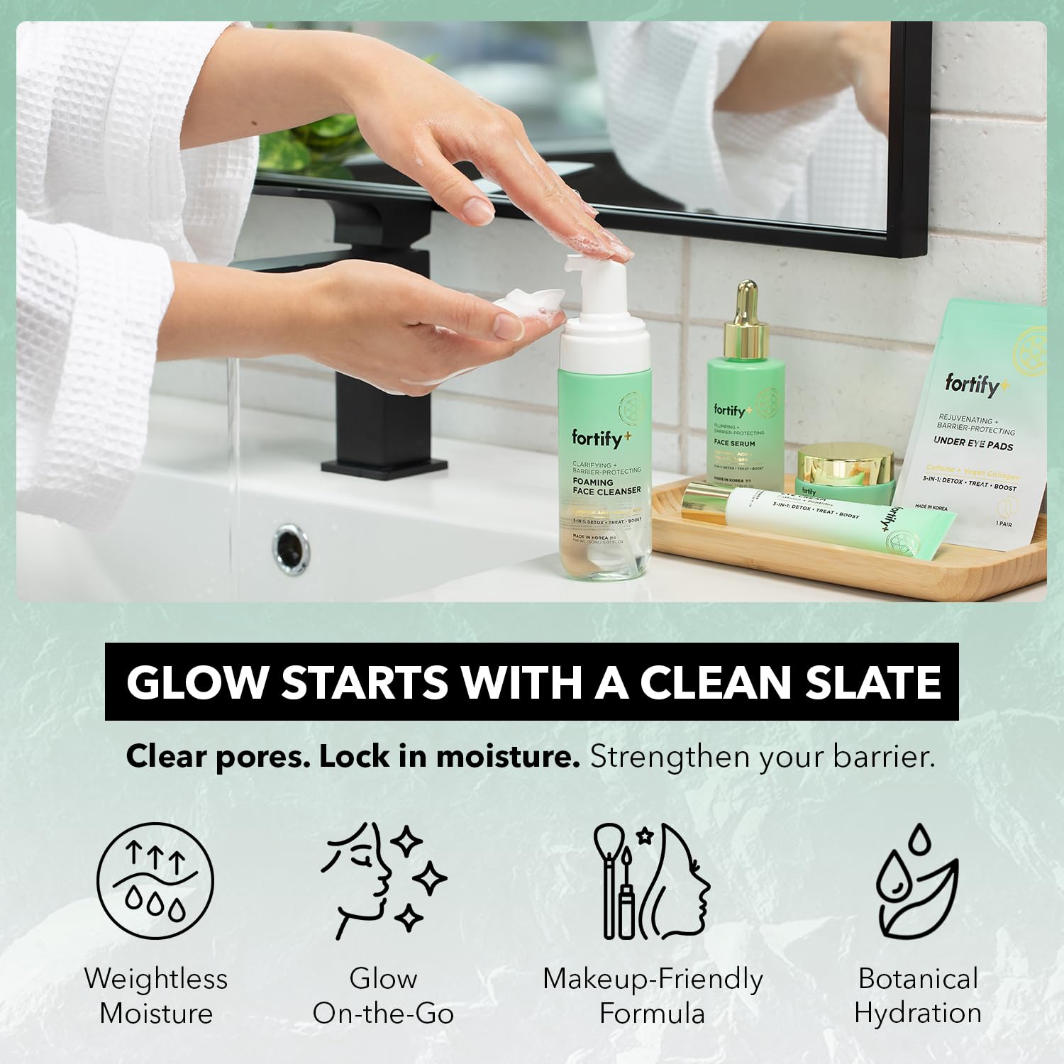 Fortify Skincare Core Routine Trio - Multi Purpose 3-In-1 Detox, Treat, Boost - Cica & Zeolite For Daily Hydration & Barrier Support - Dermatologist Tested, Korean Skin Care Set, Clean Beauty - 3 Pack