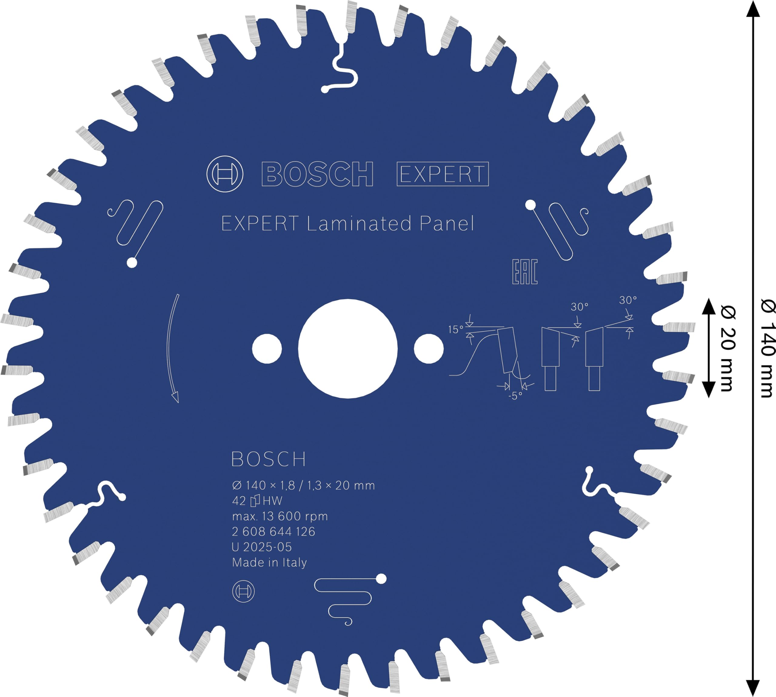 BOSCH ACCESORIOS 2608644126 - Disco de sierra circular CSB Expert LaminatedPanel: 140x20x42D