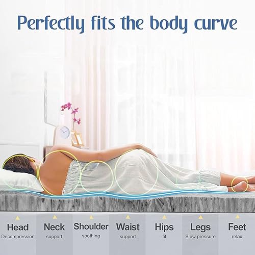 Miniatura 2 de BedsPick Cubrecolchón de espuma viscoelástica de tamaño matrimonial de 2 pulgadas, protector de colchón de carbón de bambú súper suave