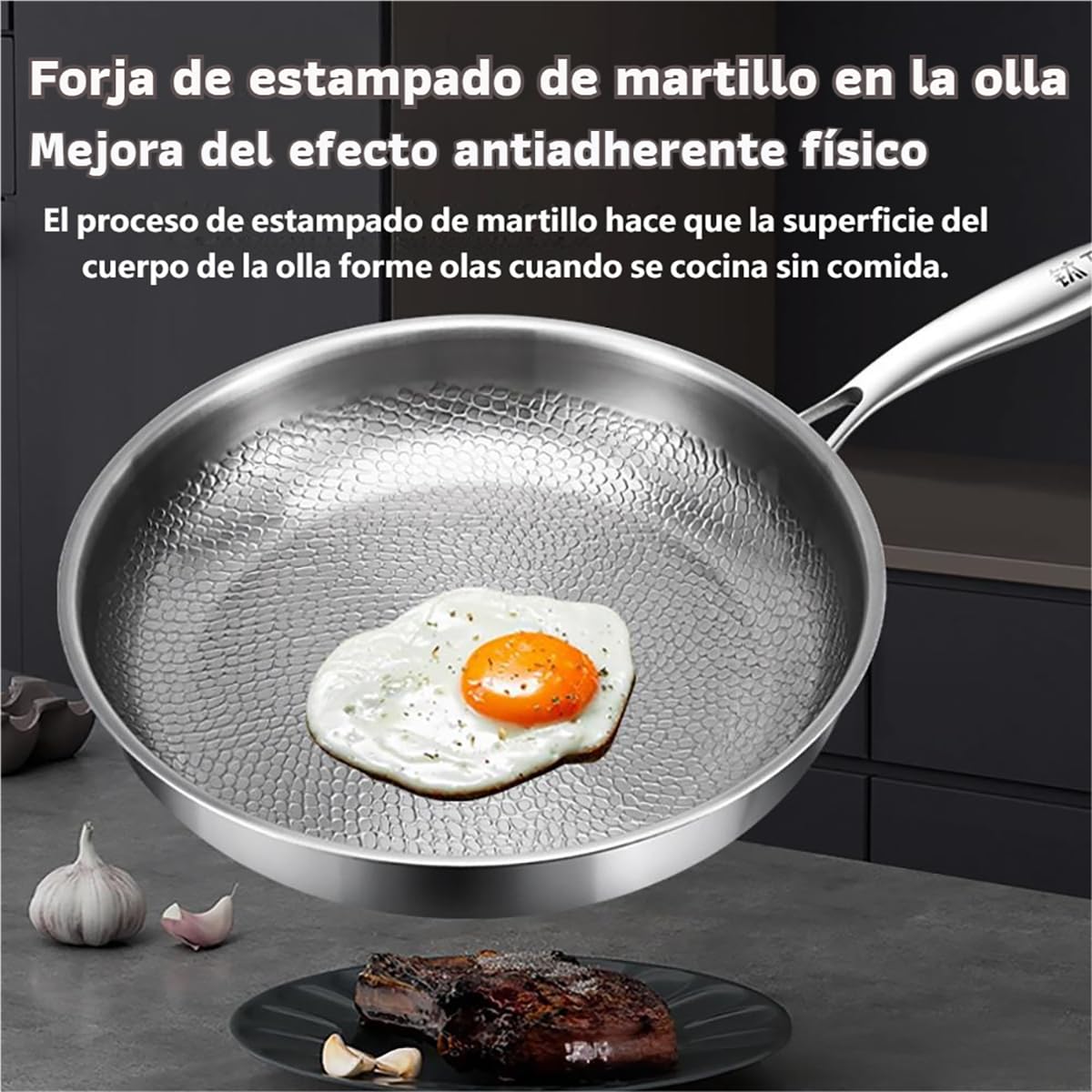 Genérico 2026 Sartén de Titanio Puro, Sartenes de Titanio, Antiadherente Sin PFOA, Base Inducción Imanética, Para Cocina Saludable Sin Aceite, Incluye Tapa y Mango Ergonómico (A, 28cm)