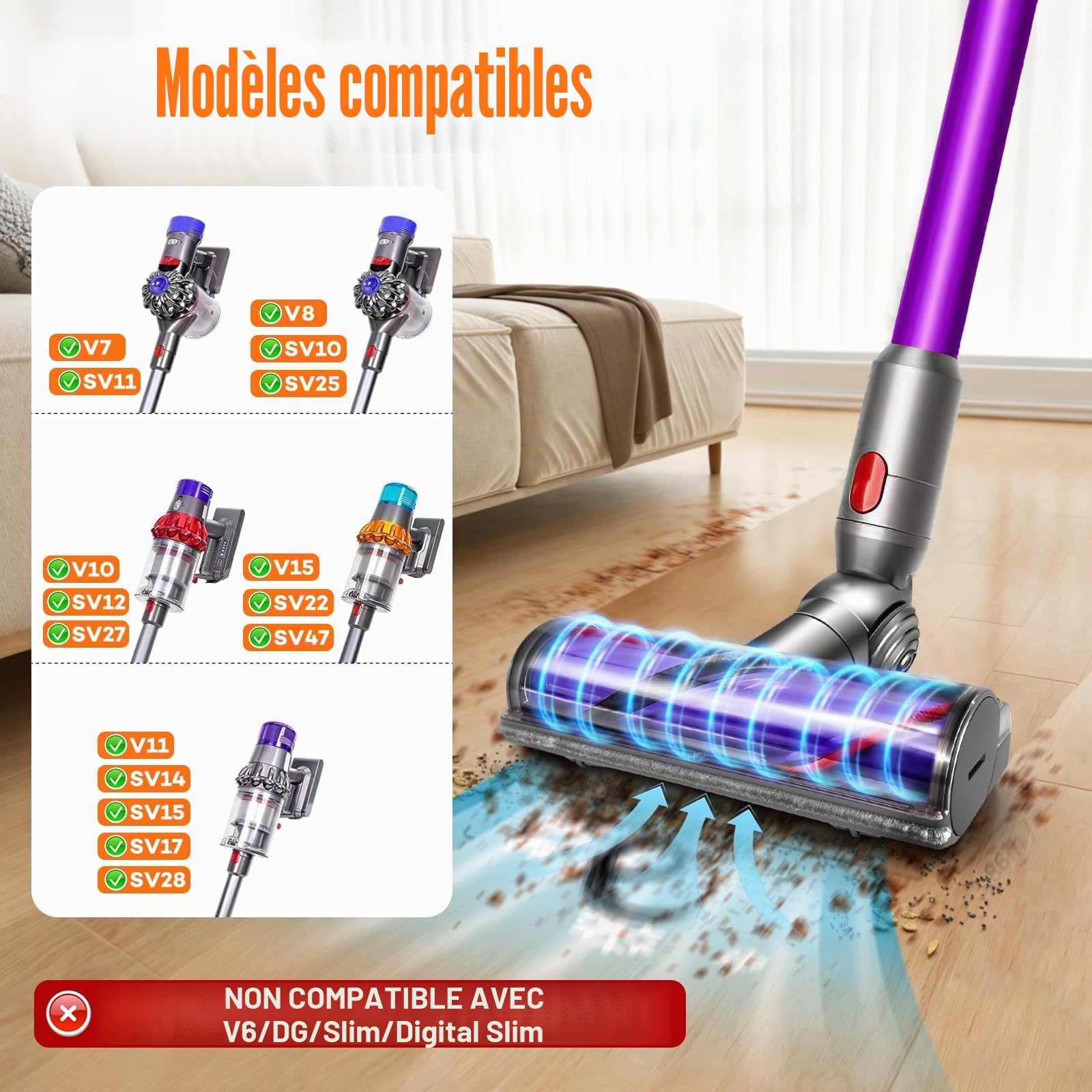Tête de Brosse pour Dyson V7 V8 V10 V11 V15 SV10 SV11 SV12 SV14 Cyclone, Brosse de Nettoyage de Tête de Moteur, pour Tapis et Sols Durs Pièce de Rechange 967483-04