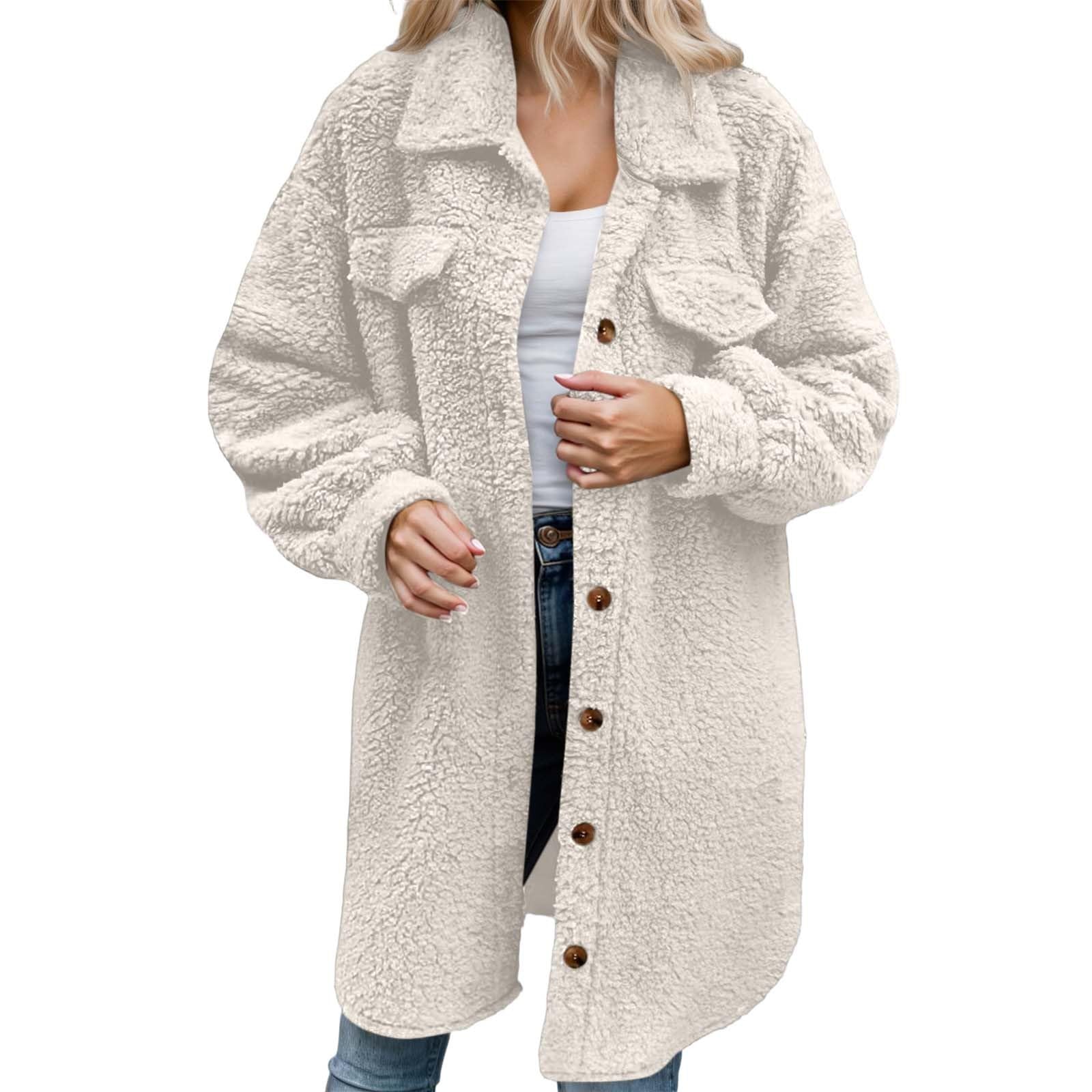 Generisch 2026 Langer Fleecemantel mit offener Vorderseite Knopfleiste weicher Strickjacke für Damen warme Winteroberbekleidung im lässigen lockeren Schnitt modische Übergangsjacke