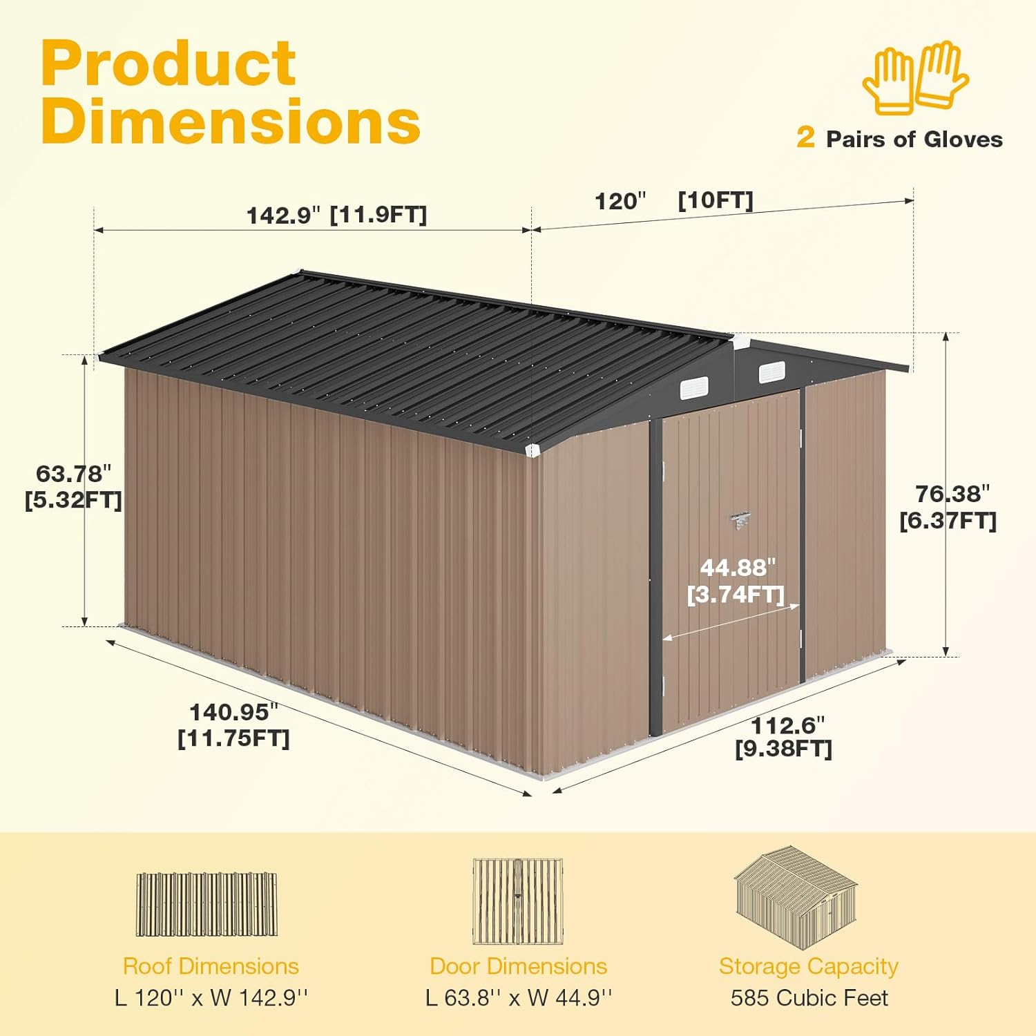 Diagram showing the dimensions of the 10x12 FT storage shed