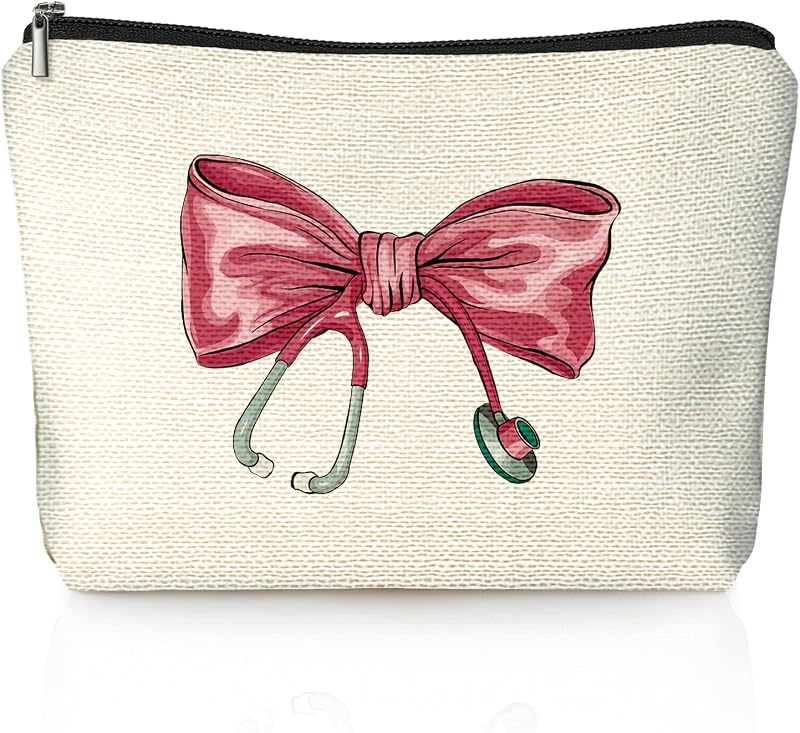 Necessaire de maquiagem LIANGW Coquette com laço rosa, estampa Nurse, modelo 125