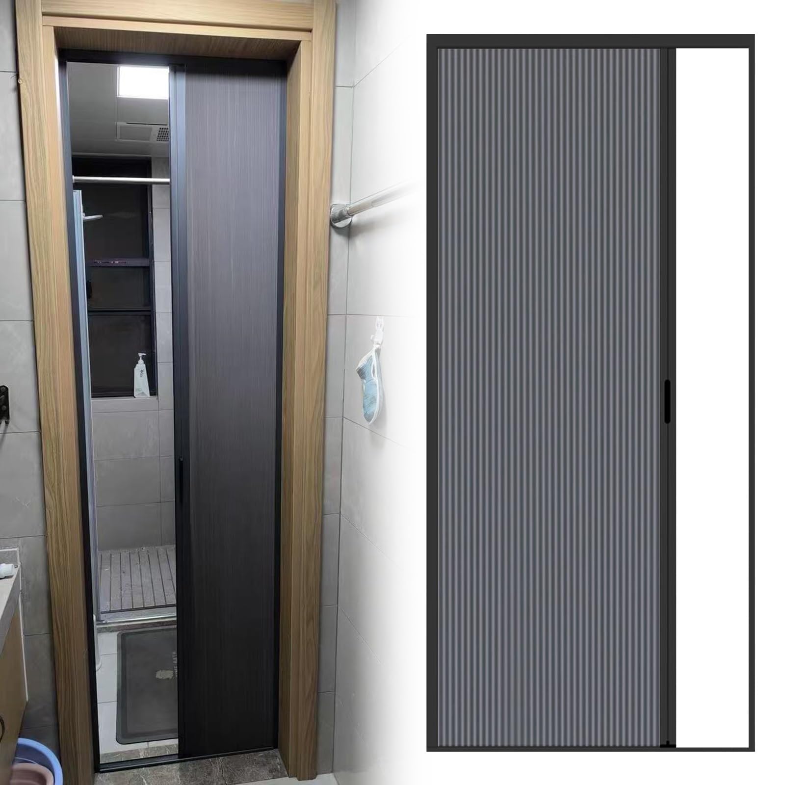 RENLXFI Concertina Door 60 65 70 75 80 85 90 CM Wide Bathroom Concertina Door, Customizable Size Internal Folding Doors With Accessories, No Drilling Room Divider Sliding Door(60x200cm/23.6x78.7in)
