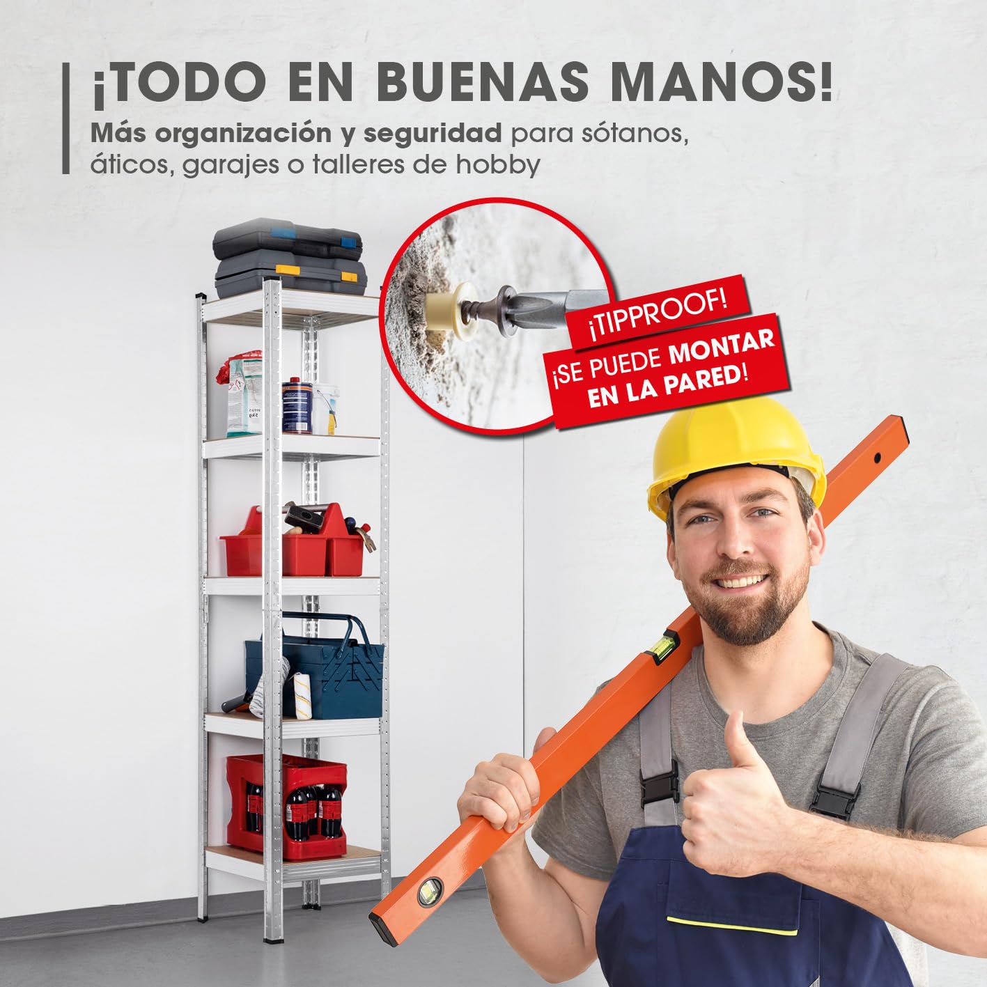 EASYmaxx - Estantería para Cargas Pesadas (40 x 40 x 180 cm, Carga máxima 875 kg y 175 kg por Nivel | Banco con 5 estantes Ajustables | para sótano, Garaje