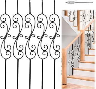 Muzata 5Pack Wrought Iron Baluster 44'' S-Shaped Staircase Stair Spindles Scroll Stair Balusters for Staircase Interior WT03