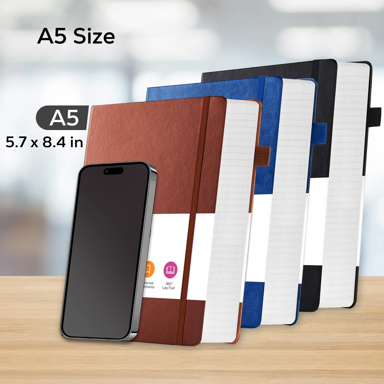 FOCUS DAY Paquete de 3 cuadernos de diario, 320 páginas A5 a rayas, para el trabajo, escritura, cuadernos encuadernados en cuero a granel para mujeres y hombres, oficina, escuela, 5.7 x 8.4 pulgadas,