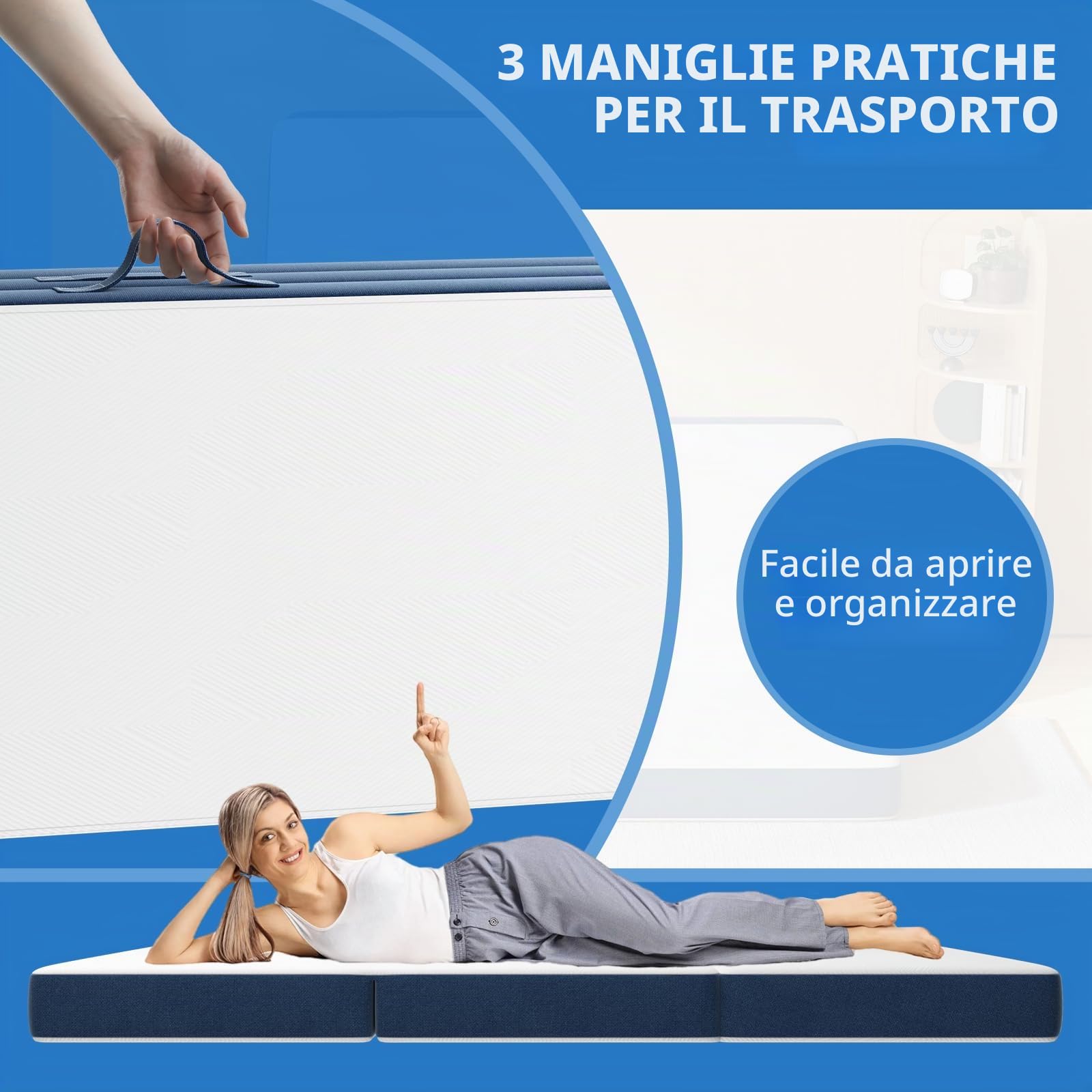 DEWINNER Materasso pieghevole triplo, 120 x 195 x 15 cm