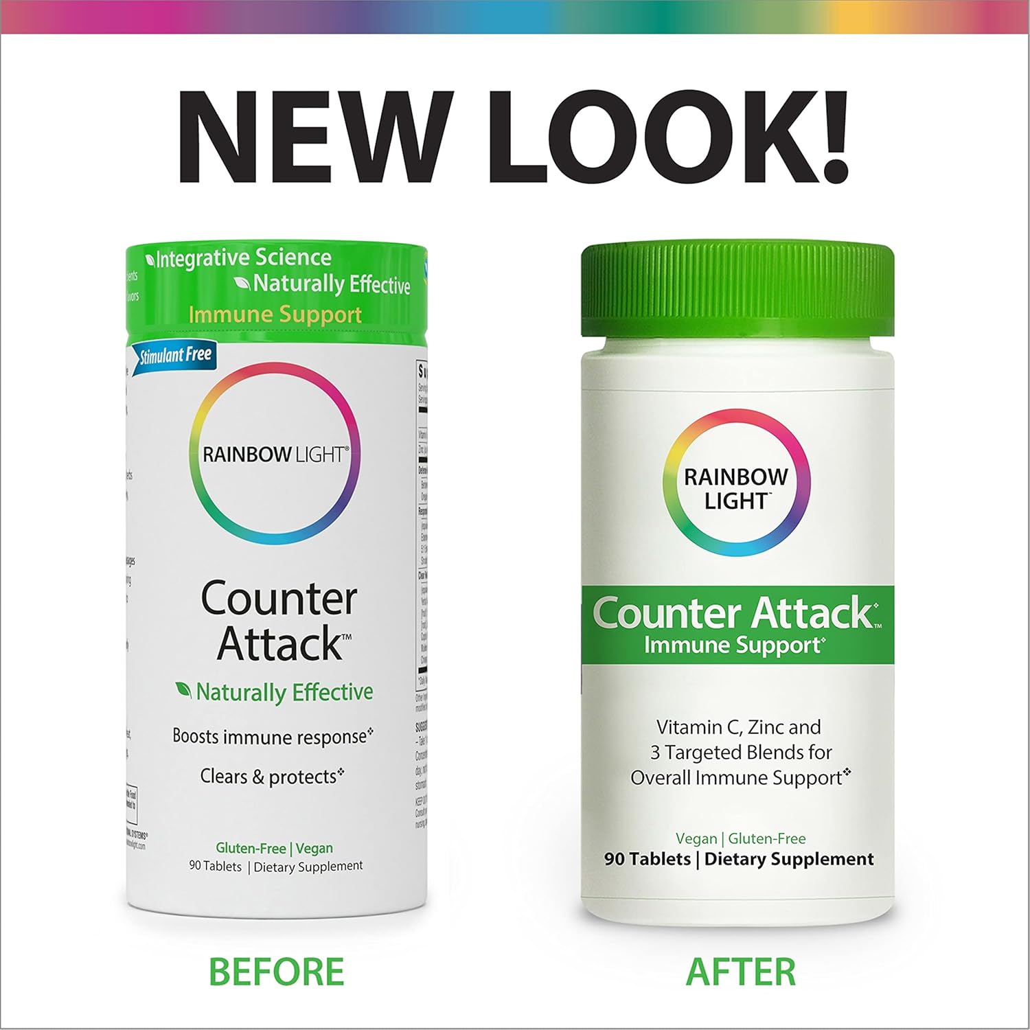 Rainbow Light Counter Attack Immune Support, Dietary Supplement Provides Immune Support, With Vitamin C, Zinc and 3 Targeted Herbal Blends, Vegan and Gluten Free, 90 Count