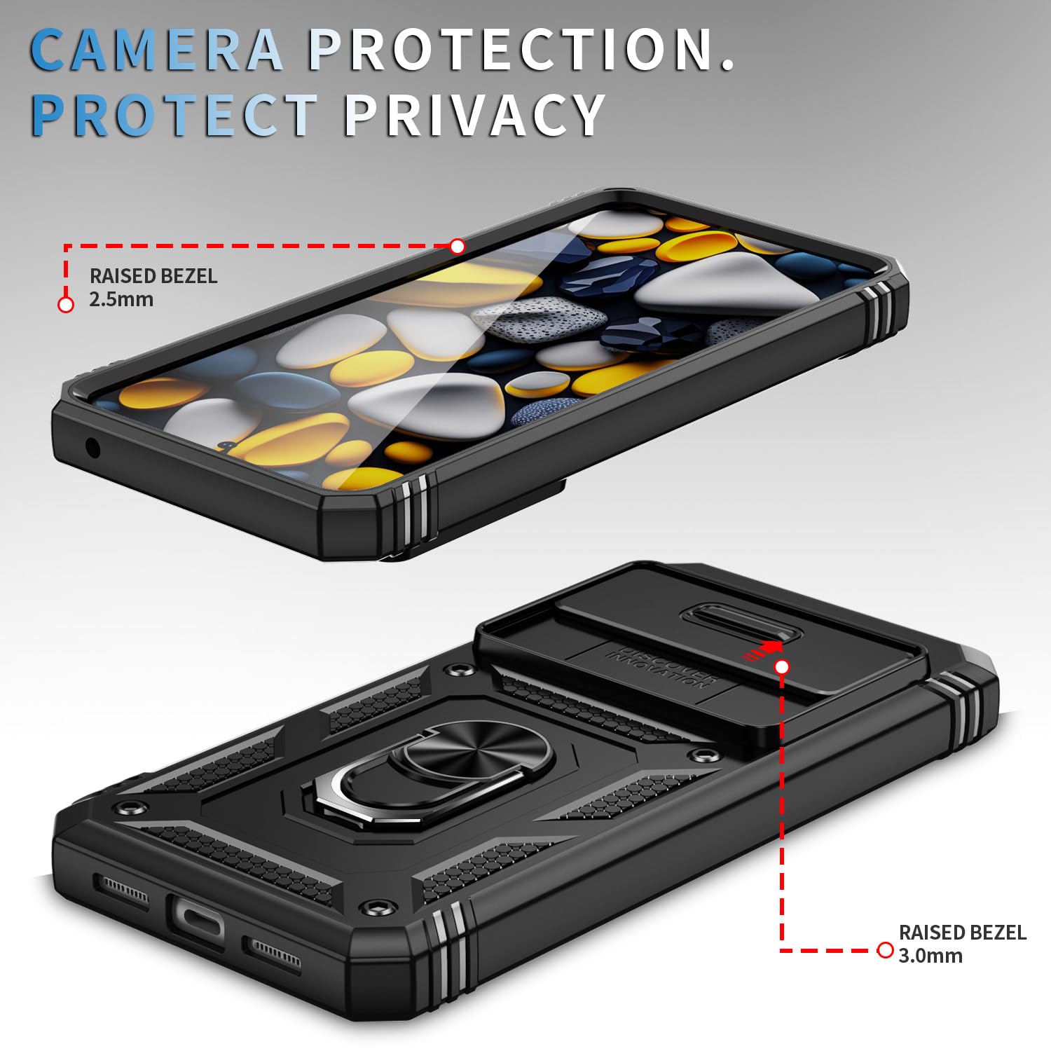 Custodia Con Sportello Scorrevole Per Google Pixel 8 Pro, Cover Antiurto Con Anello Metallico E Supporto Magnetico, Blu - 2