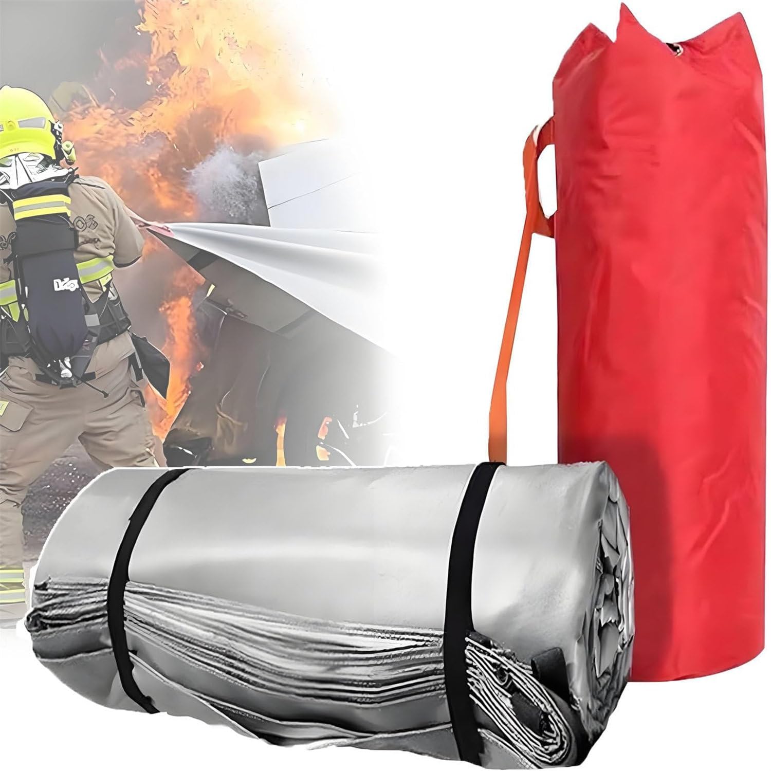LQQYJSM EV Car Fire Blanket, Large Silicone Fire Blankets for Electric & Gas Vehicles, 1100°C Reusable Emergency Fire Suppression Blanket, Survival Safe Blankets with Carry Bag 6×9m/19.7x29.5ft