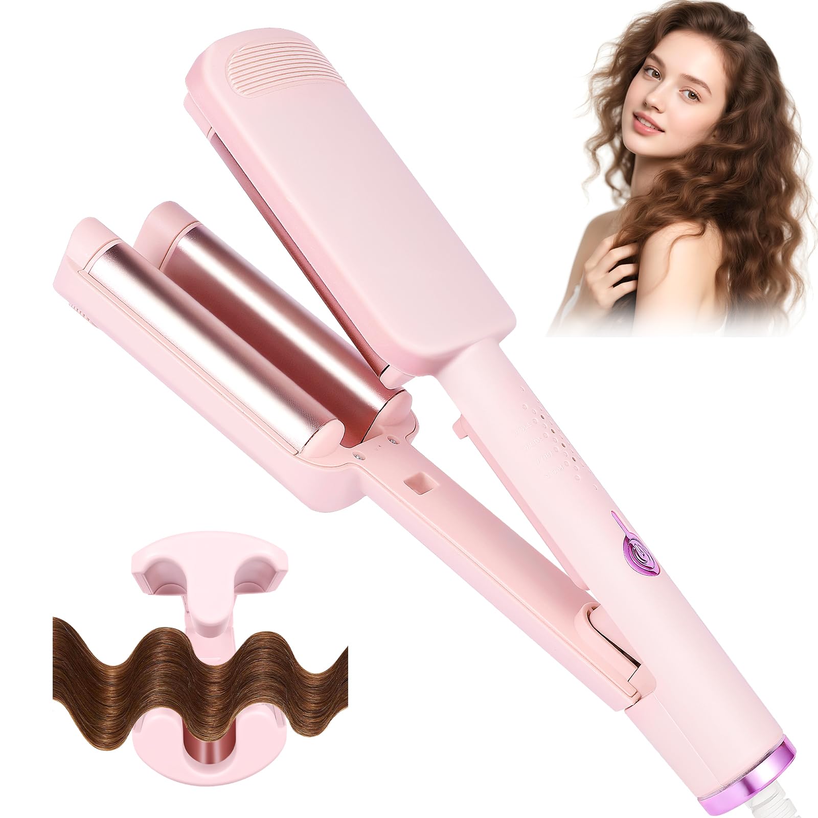 Rizador de Pelo 32mm para Ondas Grandes, Plancha Ondas Beach Waves, Rizador Francés con Revestimiento Cerámico, 4 Temperaturas Ajustables, Calentamiento Rápido & Diseño Antiquemaduras Hierro ondulado