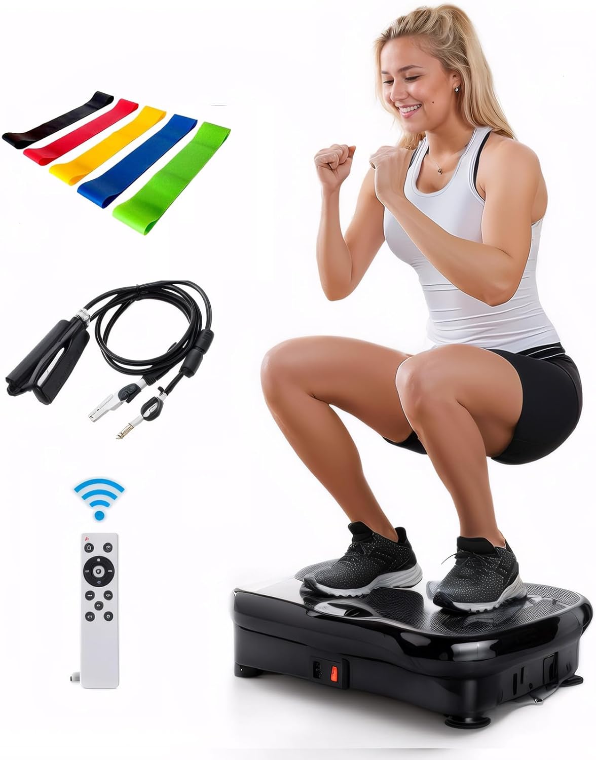 3D Bluetooth Vibration Plate Exercise Machine,Used for Weight Loss,Shaping,Lymphatic Drainage,Maintaining Muscle Tone,Strain Pain Relief,2 Resistance Ropes,5 Resistance Bands,330lb Max Load