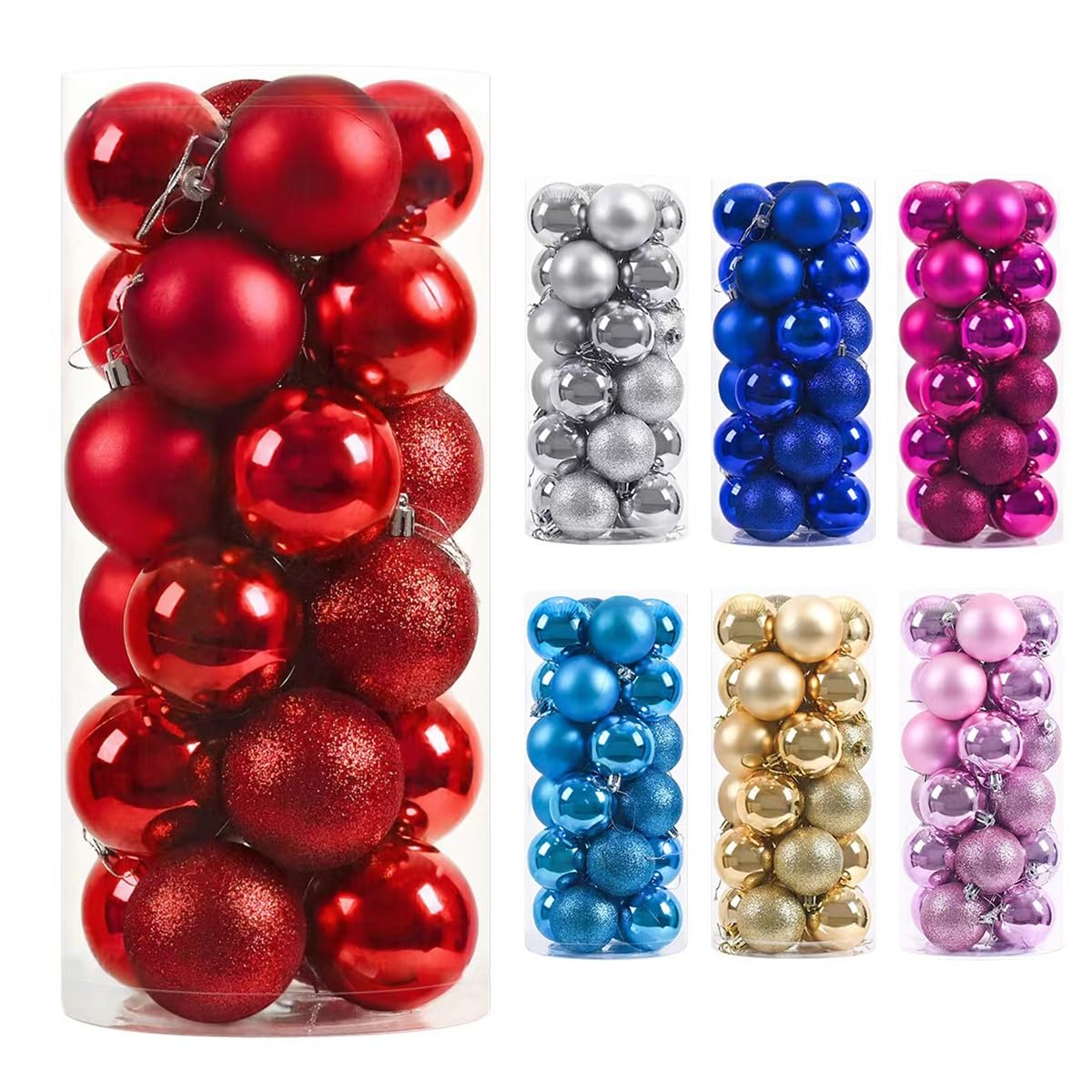 Wucazrrsy Red 24Pcs Christmas Ball Baubles 1.57''/40Mm Shatterproof Ornaments Seasonal Decorations For Xmas Tree Decor, Birthday Holiday Wedding Decorations(Red)