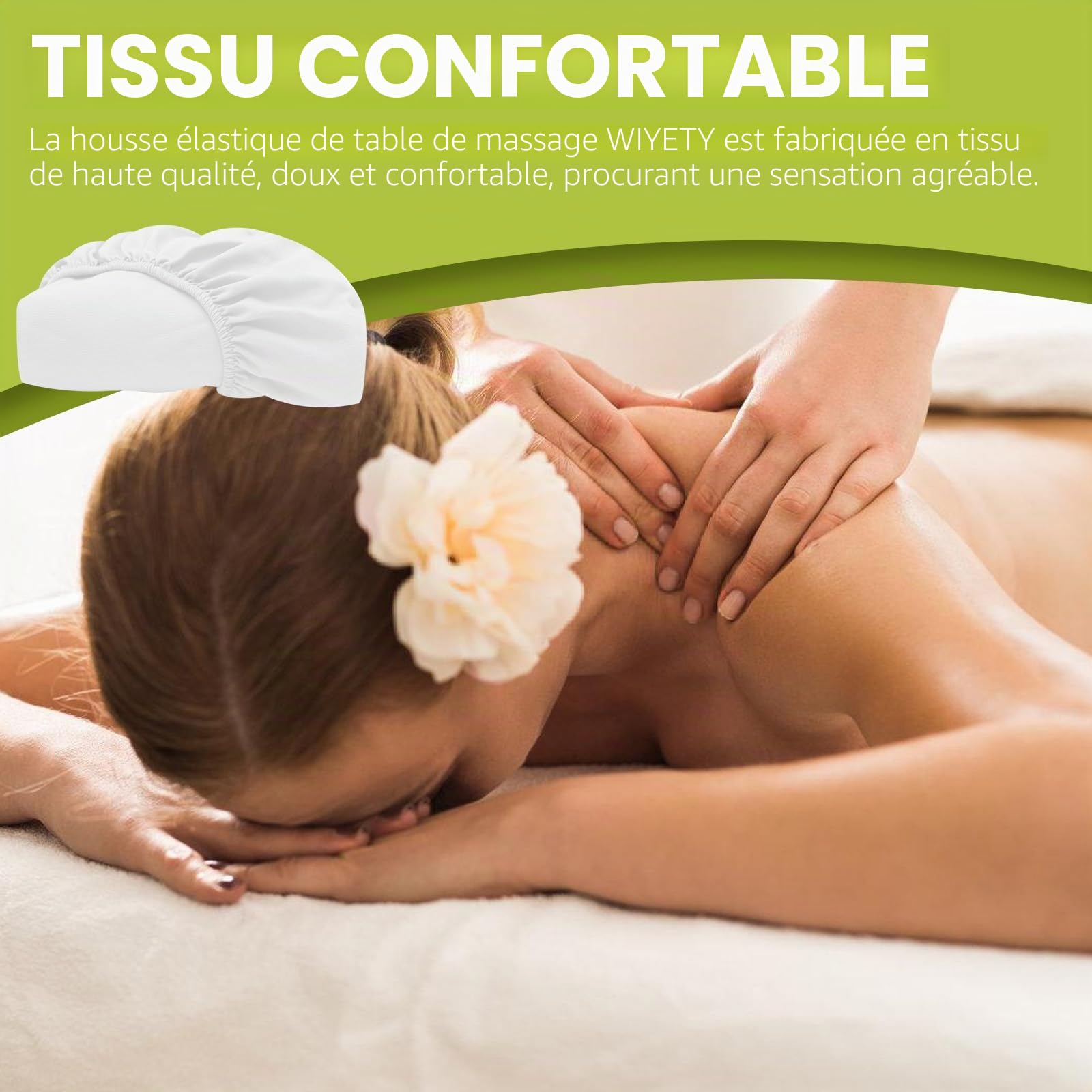 Housse pour Table de Massage 190 x 80 cm - Avec Trou, Épaisse, Lavable, Élastique, Anti-Saleté - Pour Tables de Beauté et de Traitement - Blanche