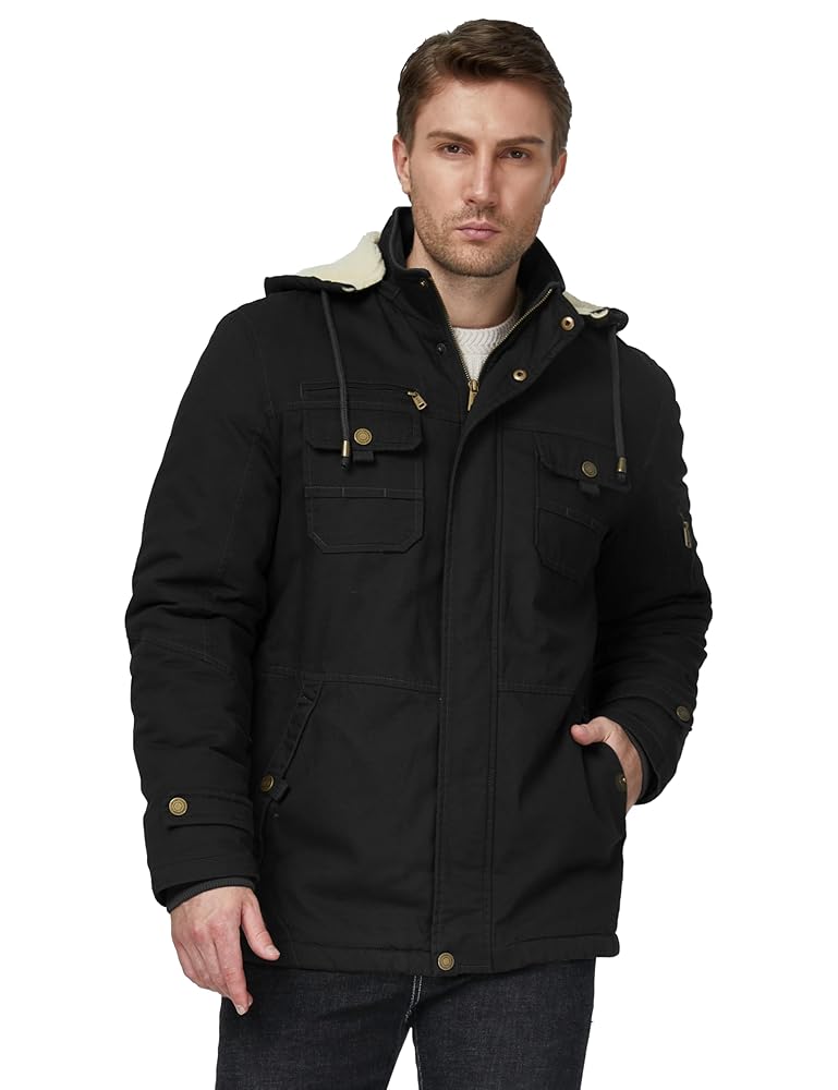 WenVen Men's Winter Hooded Work Utility Jacket Thicken