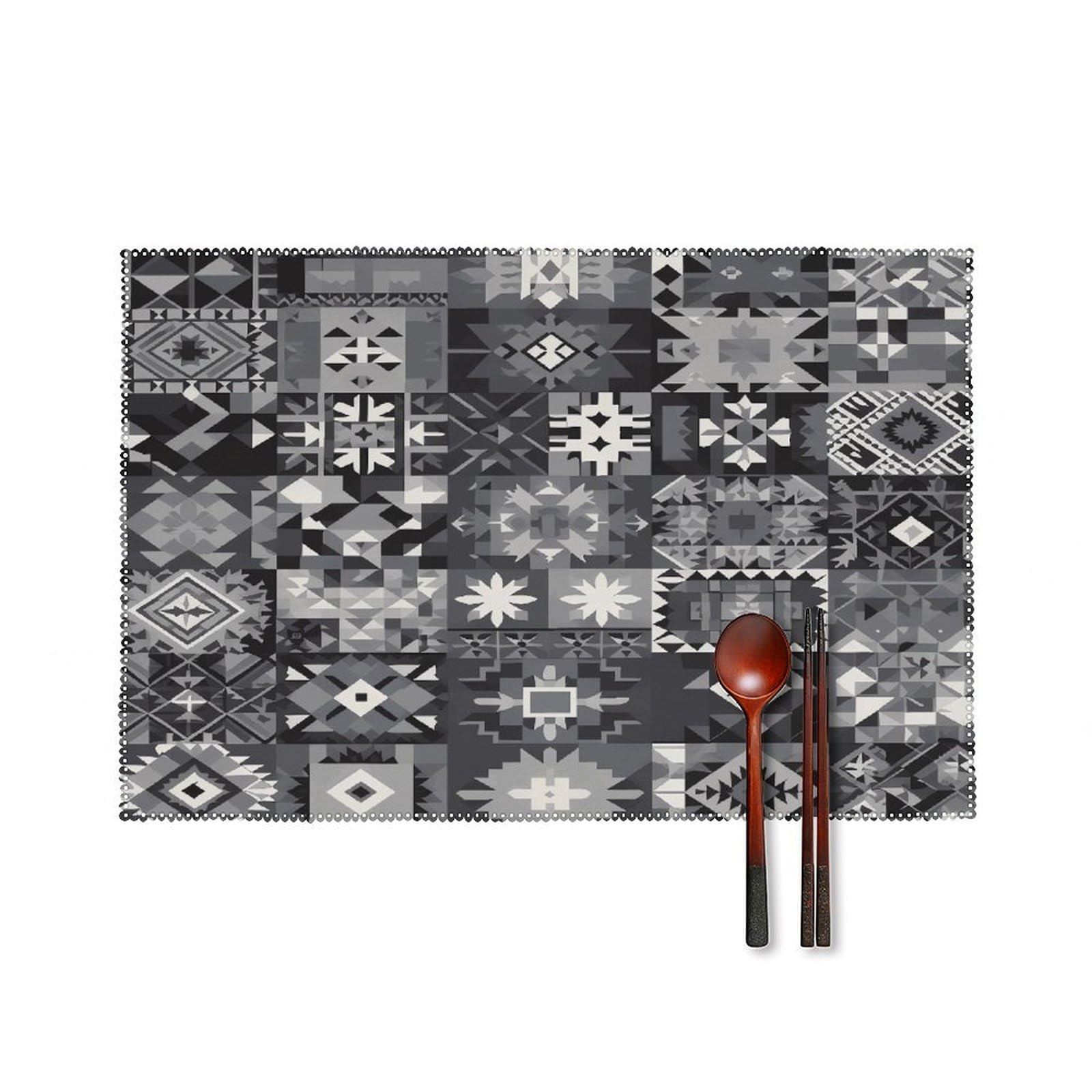 Fekiloot Style Gray Pattern Background Placemats Set Of 6,Table Mat