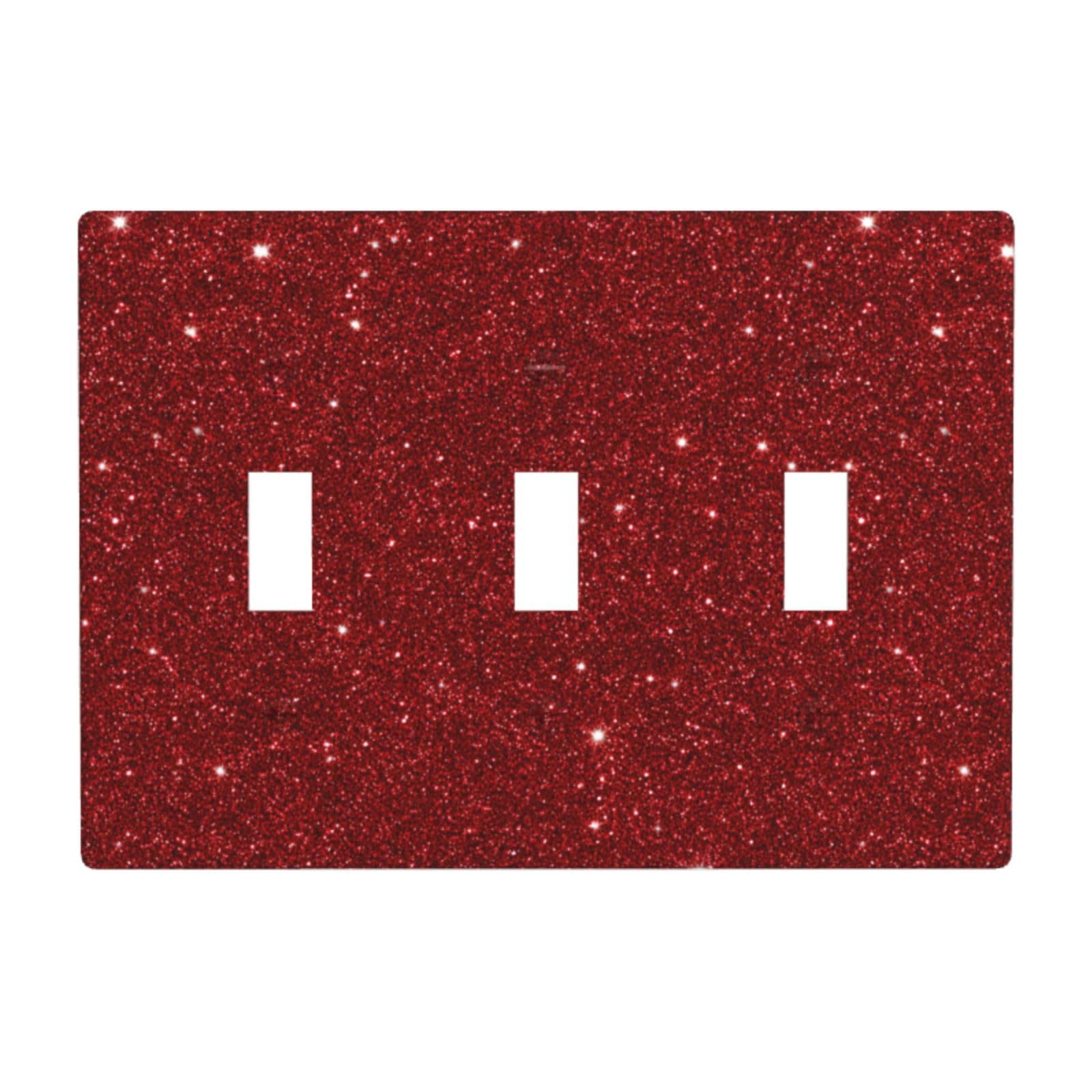Red Glitter Texture Sparkling Metallic Shimmer Light Switch Covers 3 Gang Triple Toggle Wall Plate Switchplate Electrical Faceplate for Bathroom Kitchen Bedroom Decor