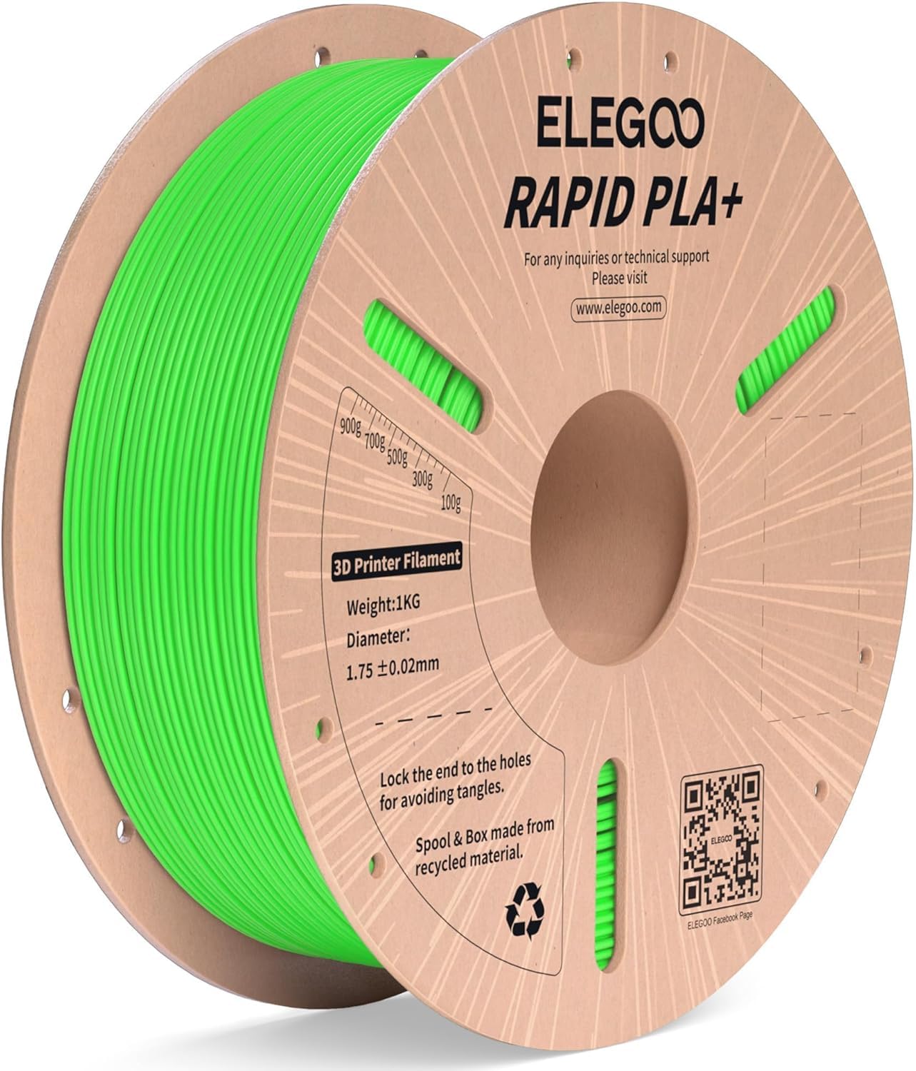 Rapid PLA Plus Filament 1.75mm Green 1KG, PLA+ 3D Printer Filament for 30-600 mm/s High Speed Printing, Dimensional Accuracy +/- 0.02 mm, 1kg Cardboard Spool(2.2lbs)-picture-19