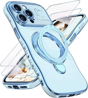 for iPhone 13 Pro Max Cute Wavy Edge Phone Case + Stand,Blue