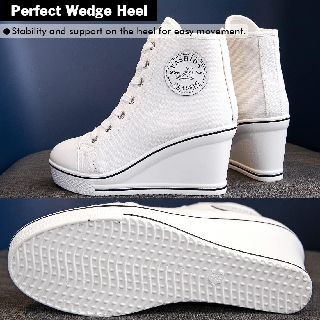 Mei MACLEOD Women's Canvas Shoes High Heel Wedge Sneakers High Top Sneakers Casual Lace Up Shoes for Teen Girls College Student