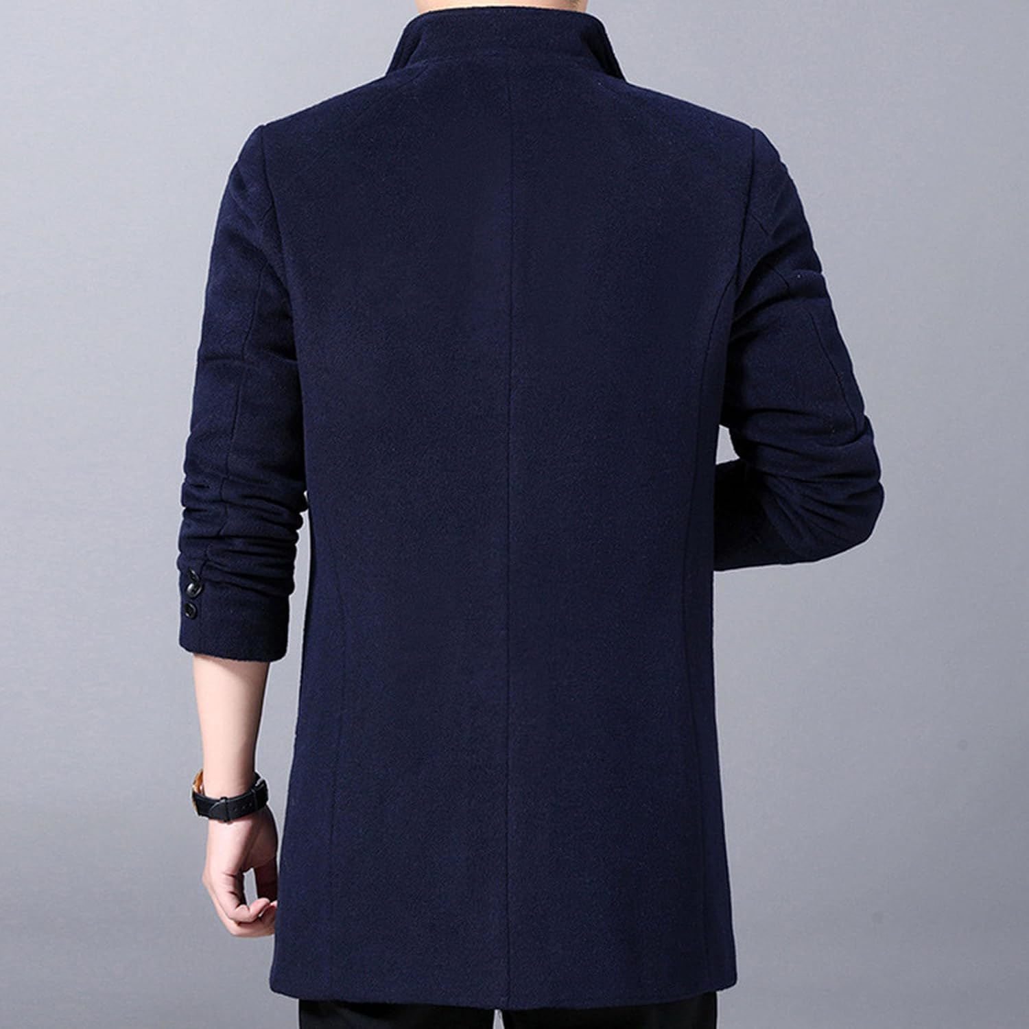 Men's Wool Blend Pea Coat Warm Winter Classic Business Trench Coat Single Breasted Overcoat With Pockets