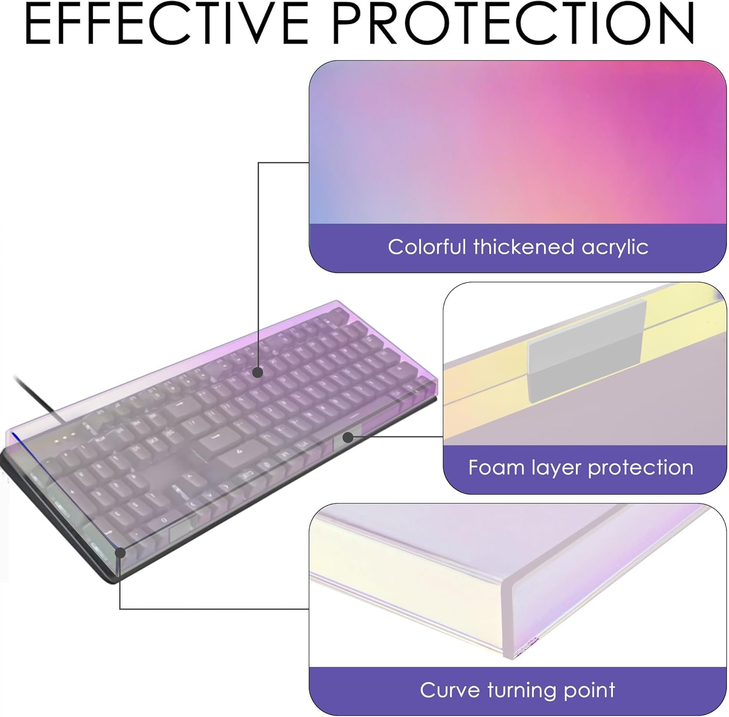 104-Key Keyboard Dust Cover, Rainbow Color Acrylic Scratchproof Waterproof, Universal Fit for Logitech G413 SE, Razer BlackWidow V3, Corsair K70 RGB MK.2, Redragon K556 Keyboards