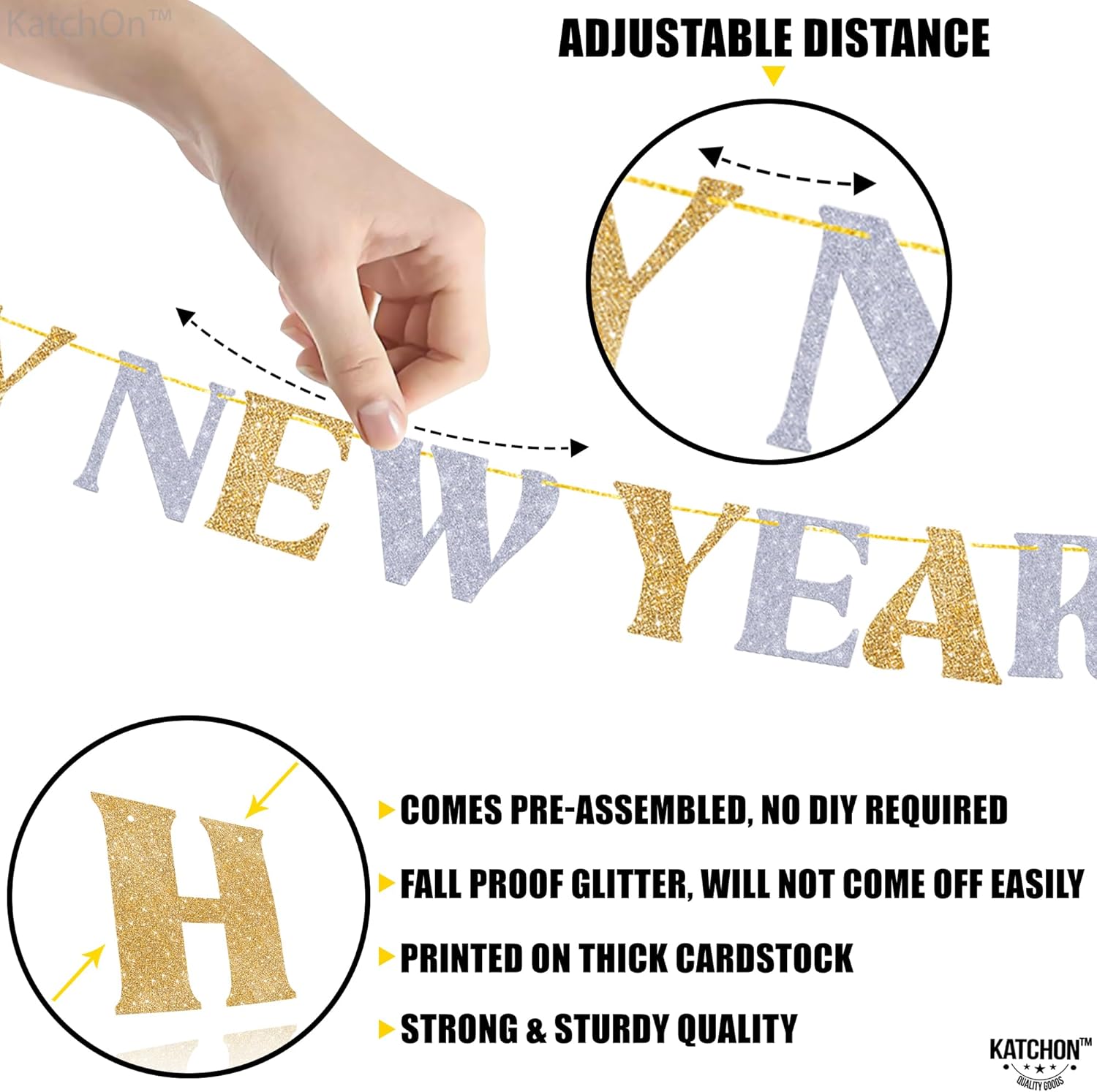 KatchOn, Glitter Happy New Year Banner - 10 Feet, No DIY | NYE Party Supplies 2026 for Happy New Years Decorations 2026 | NYE Decorations 2026 | Happy New Year Sign for Decoration