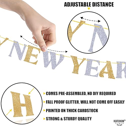 Miniatura 4 de KatchOn, Cartel de feliz año nuevo con purpurina  10 pies, sin bricolaje  Suministros de fiesta de Año Nuevo 2024 para decoraciones de feliz año
